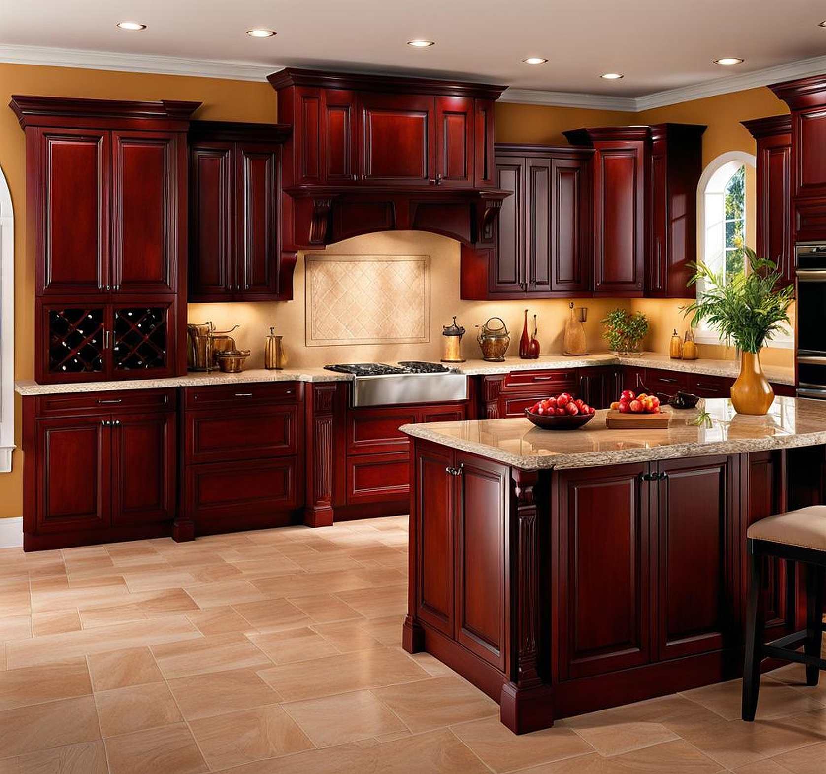 kitchen wall colors with cherry cabinets