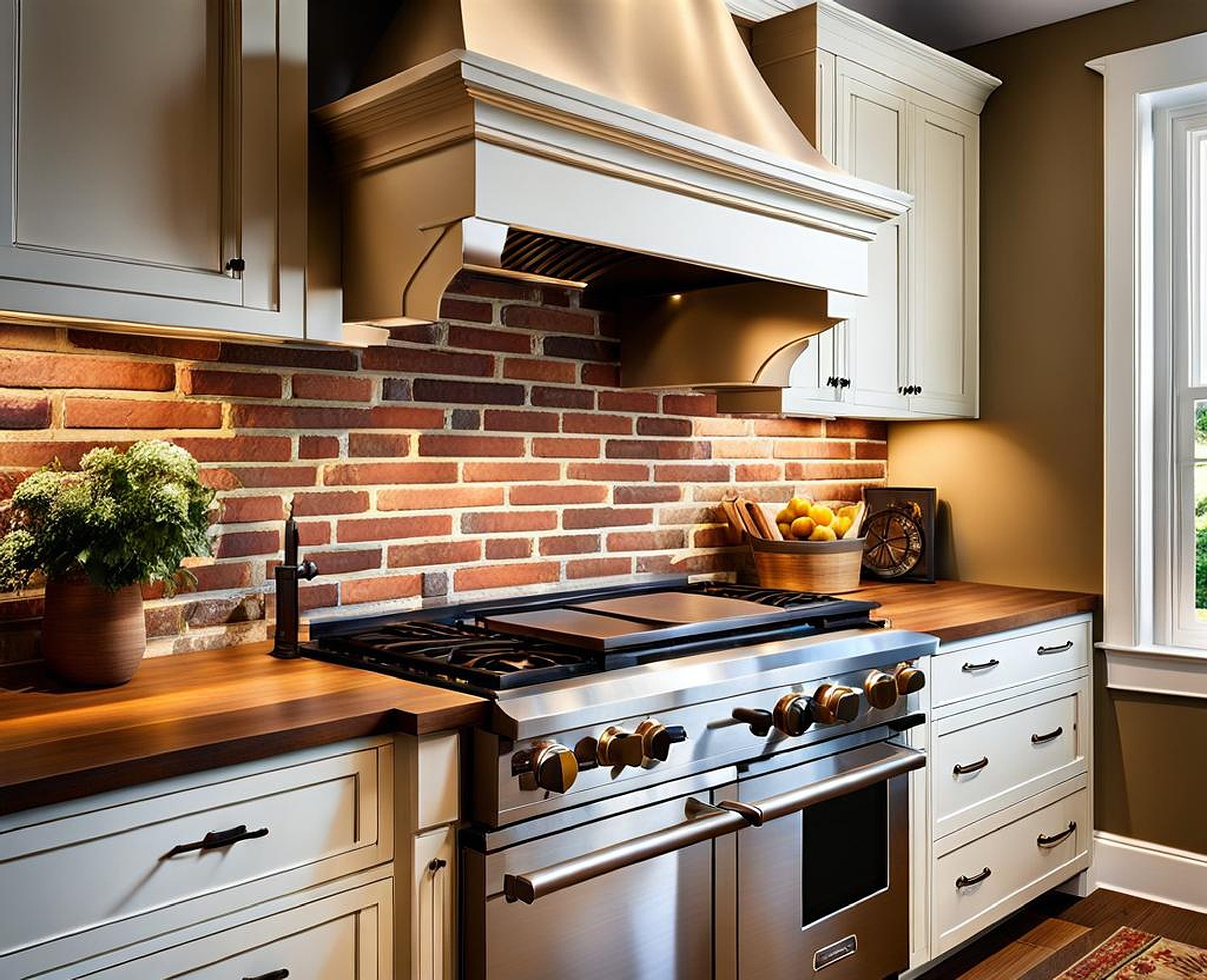 country farmhouse kitchen brick backsplash