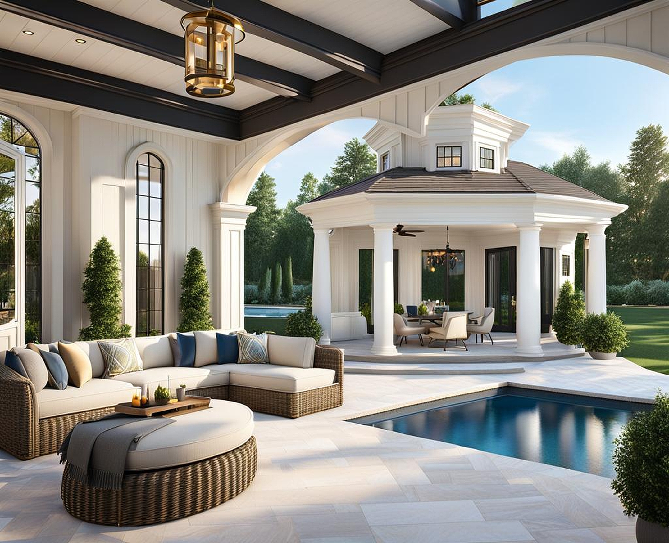 Ultimate Luxury Living Space with Pool House Patio Merge Mansion Design