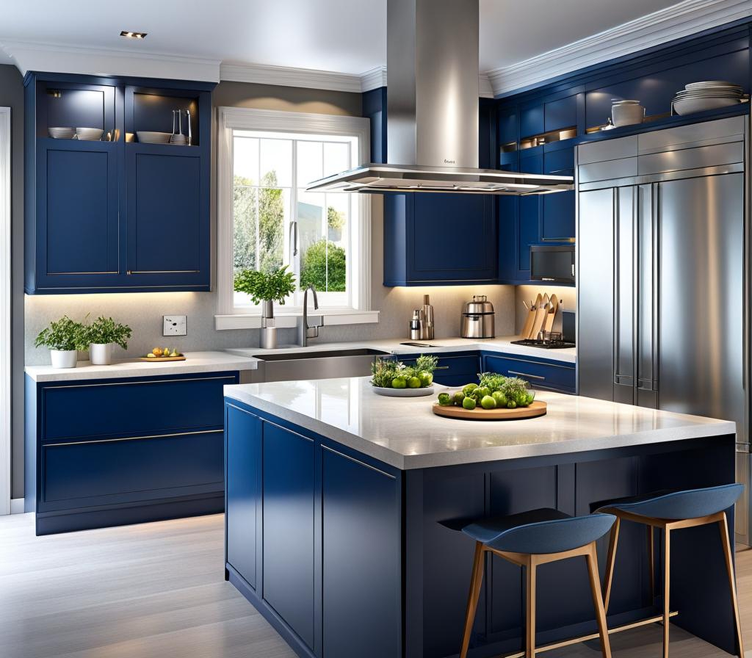 blue and silver kitchen