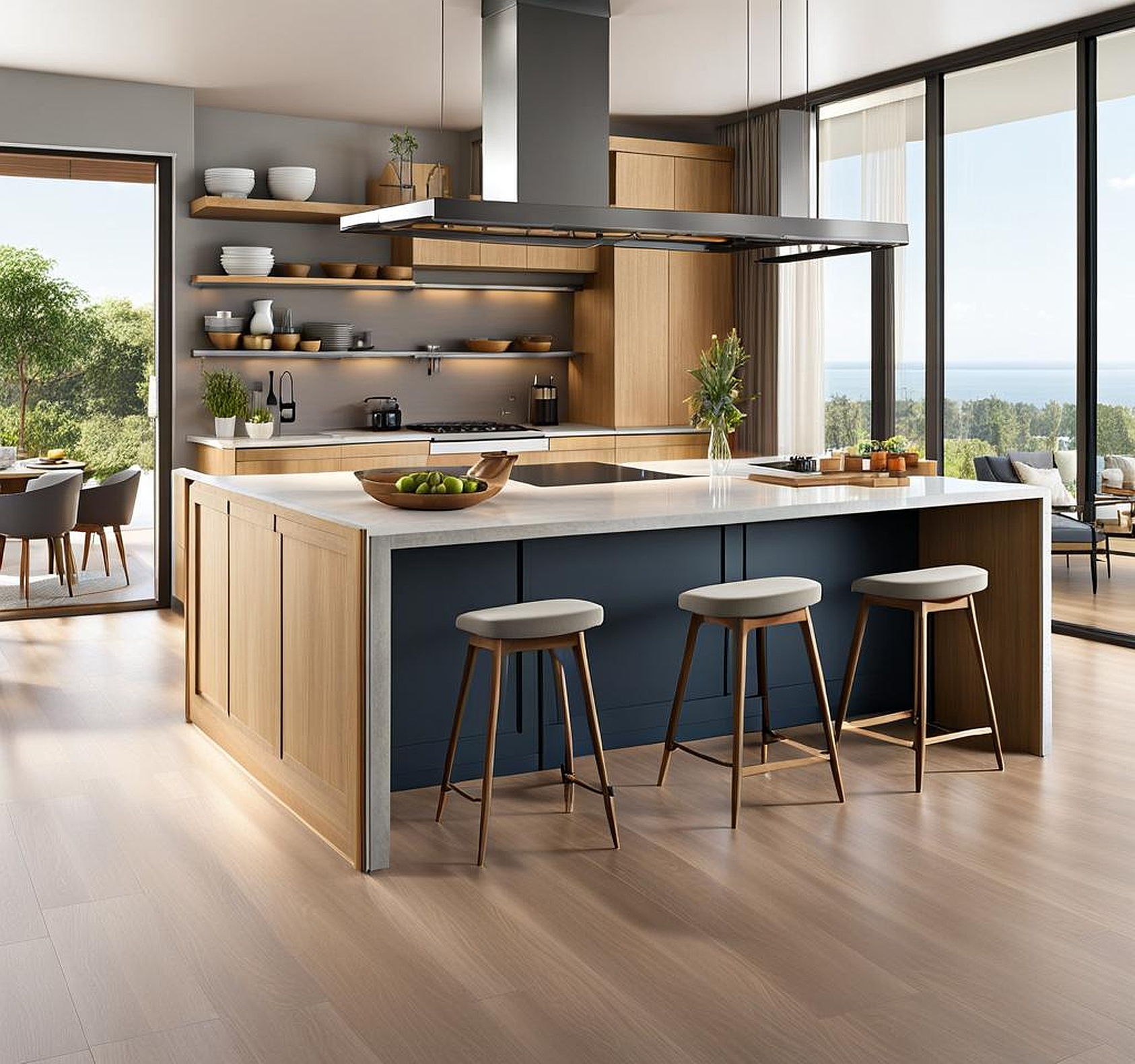 open concept kitchen island with stove