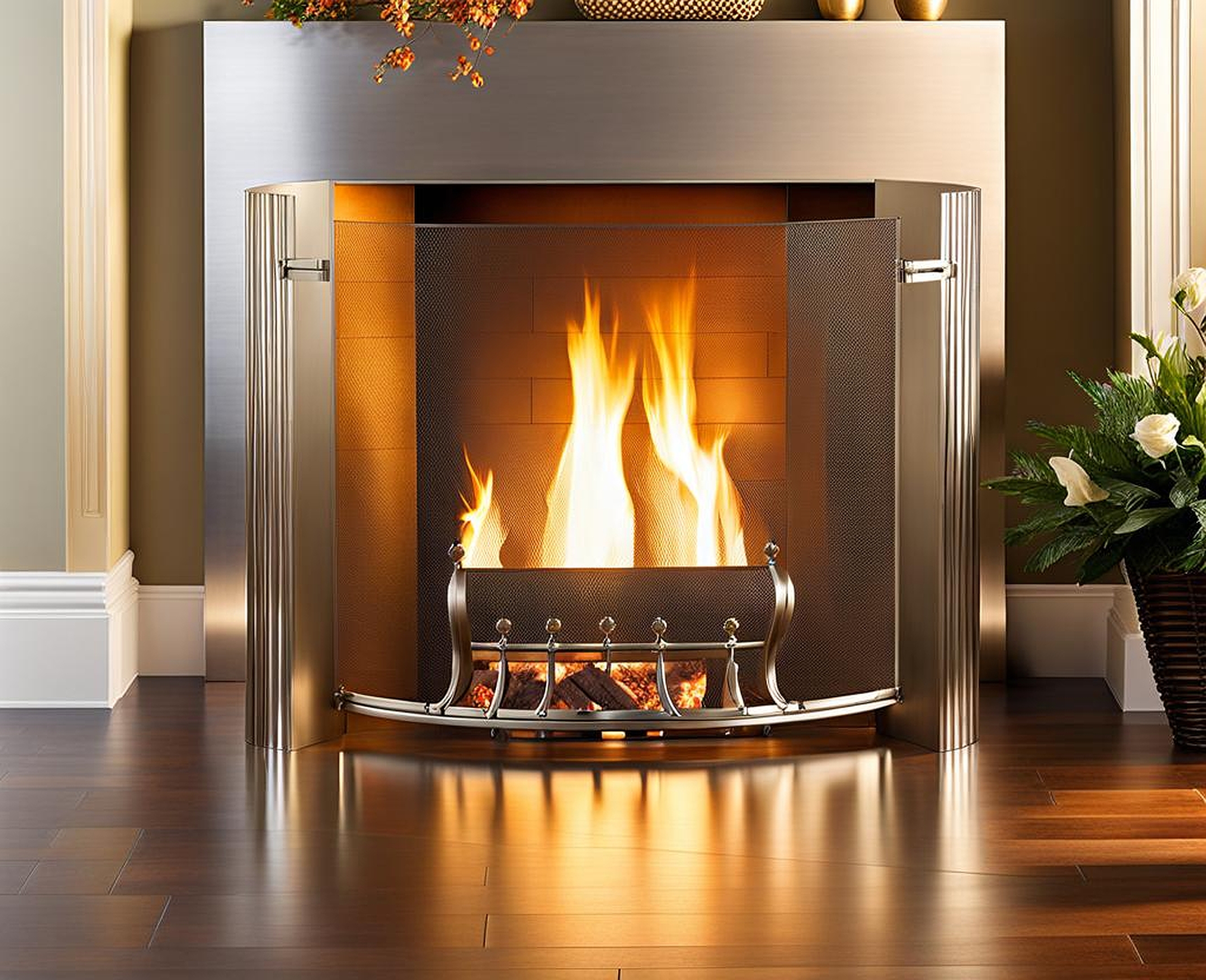 Freestanding Fireplace Screens with Brushed Nickel for a Touch of Luxury