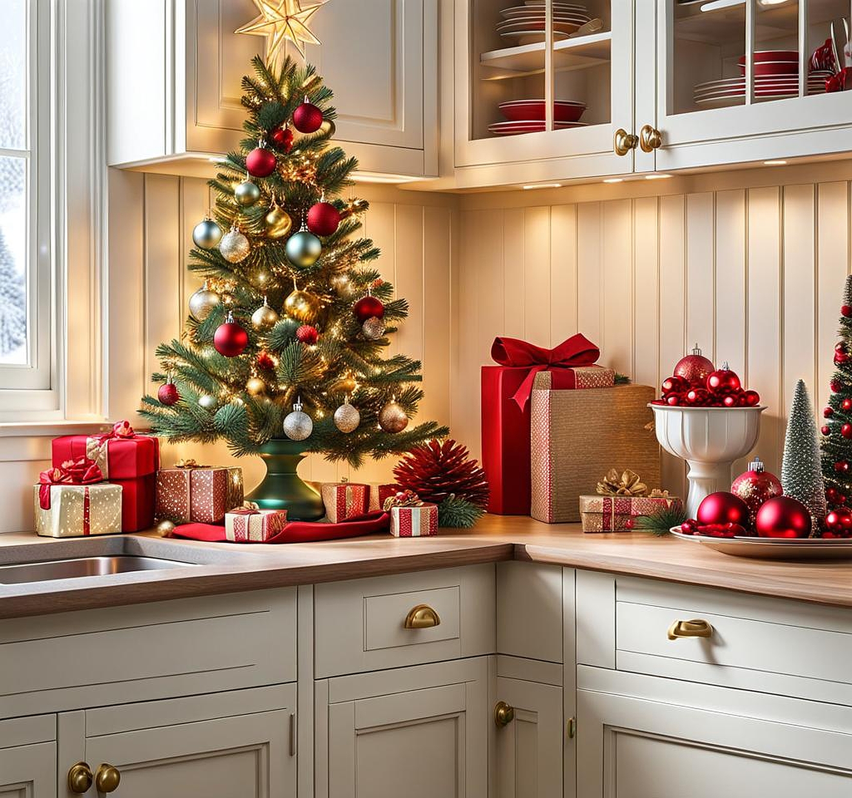 Decorate Your Kitchen Cabinets with Christmas Decorations for a Joyful Holiday Display