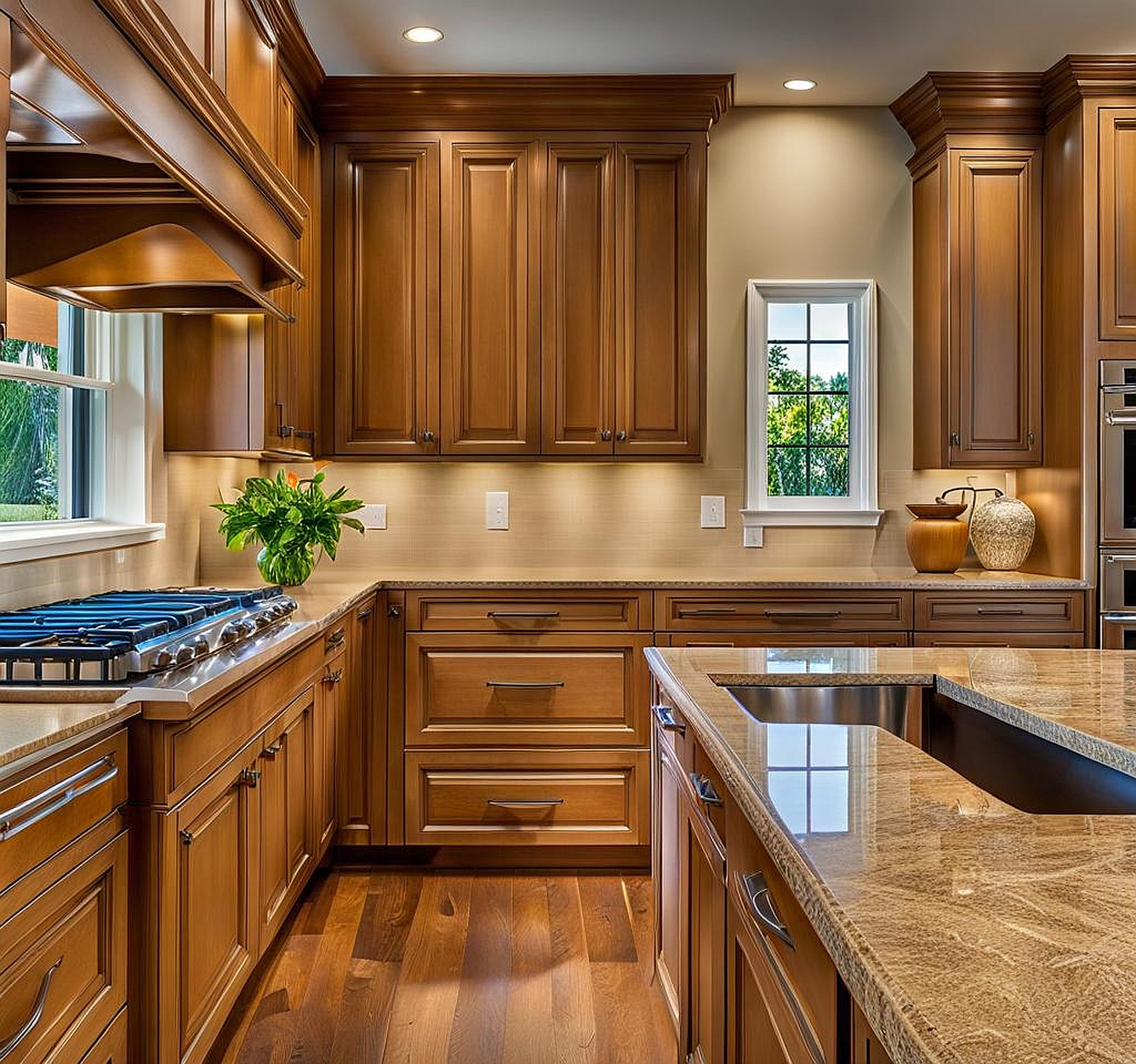 kitchen with light brown cabinets