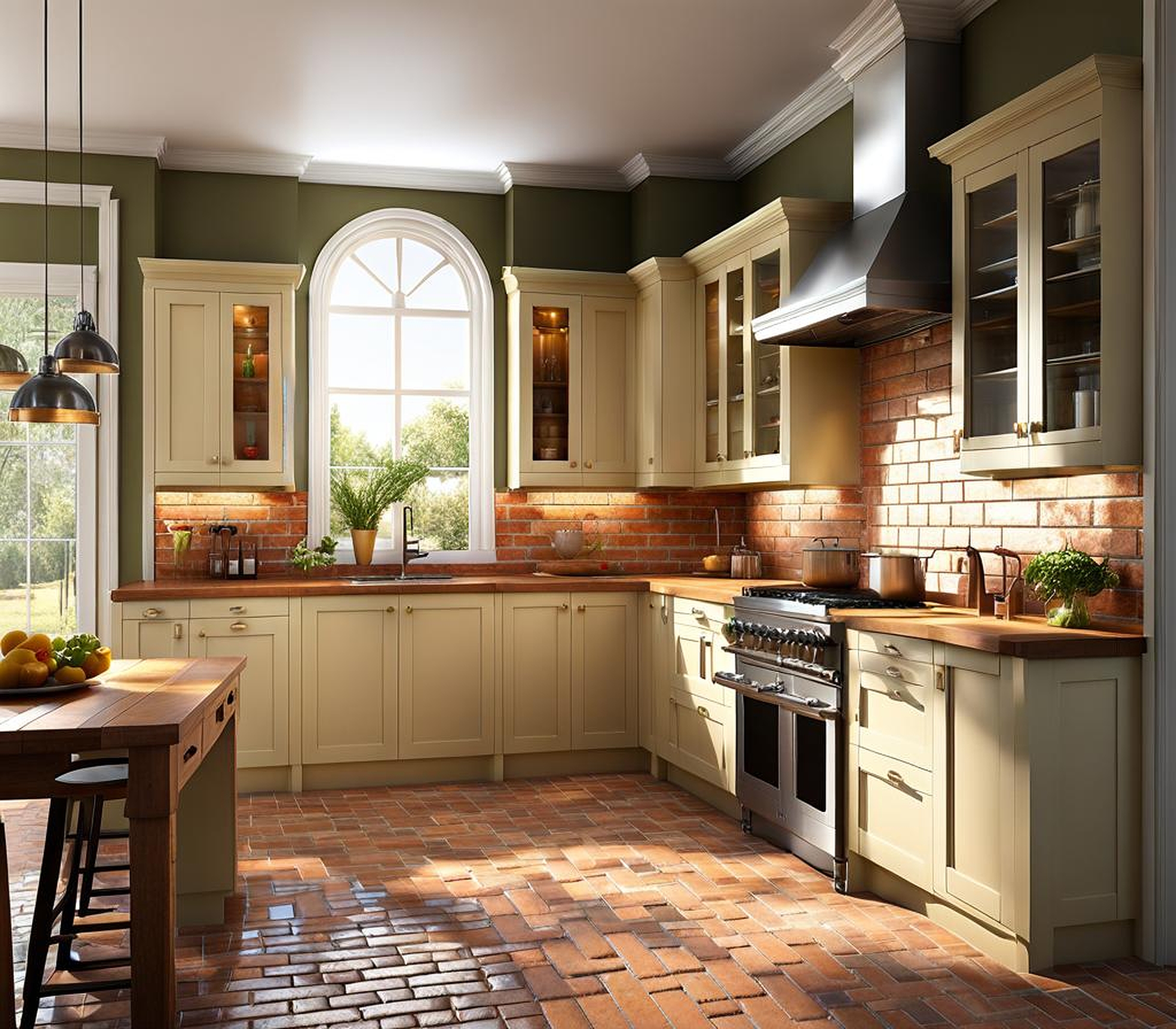 Designing a Kitchen with Brick Floors and a Functional Layout for Easy Cooking