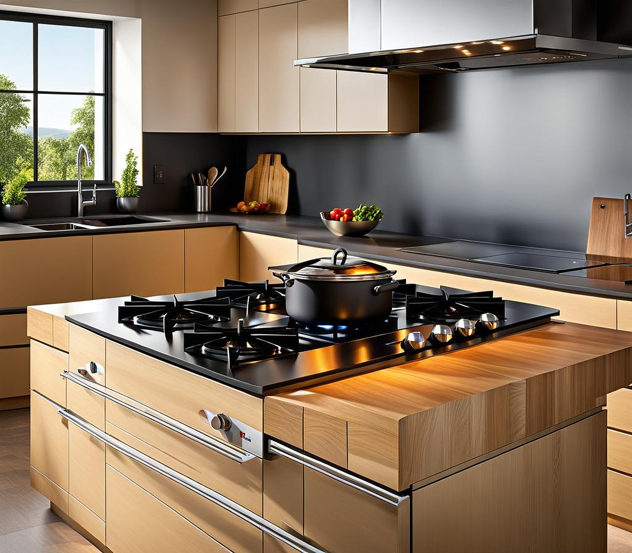 Kitchen Island Stove and Cabinets for a Spacious Cooking Environment