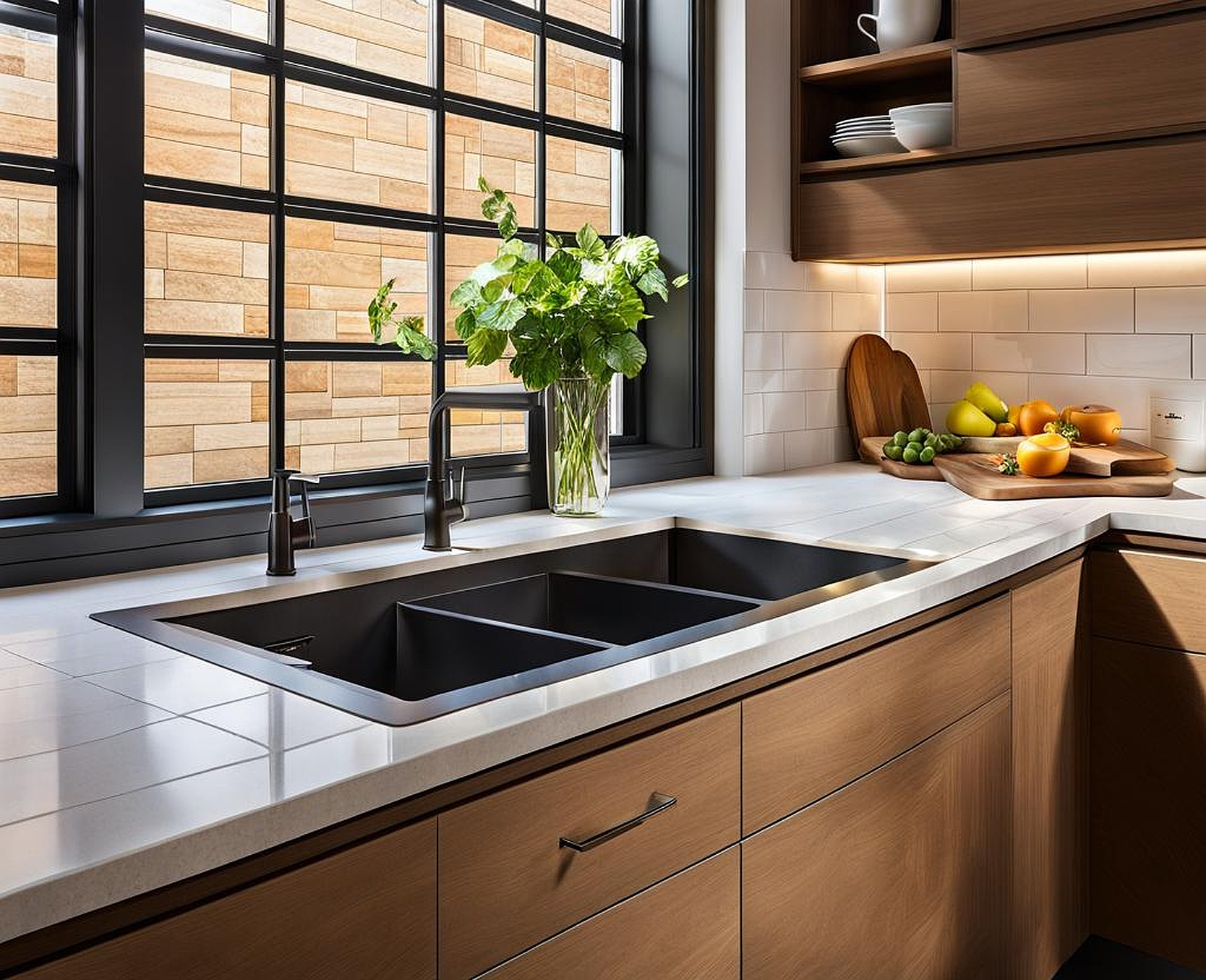 tile around window in kitchen