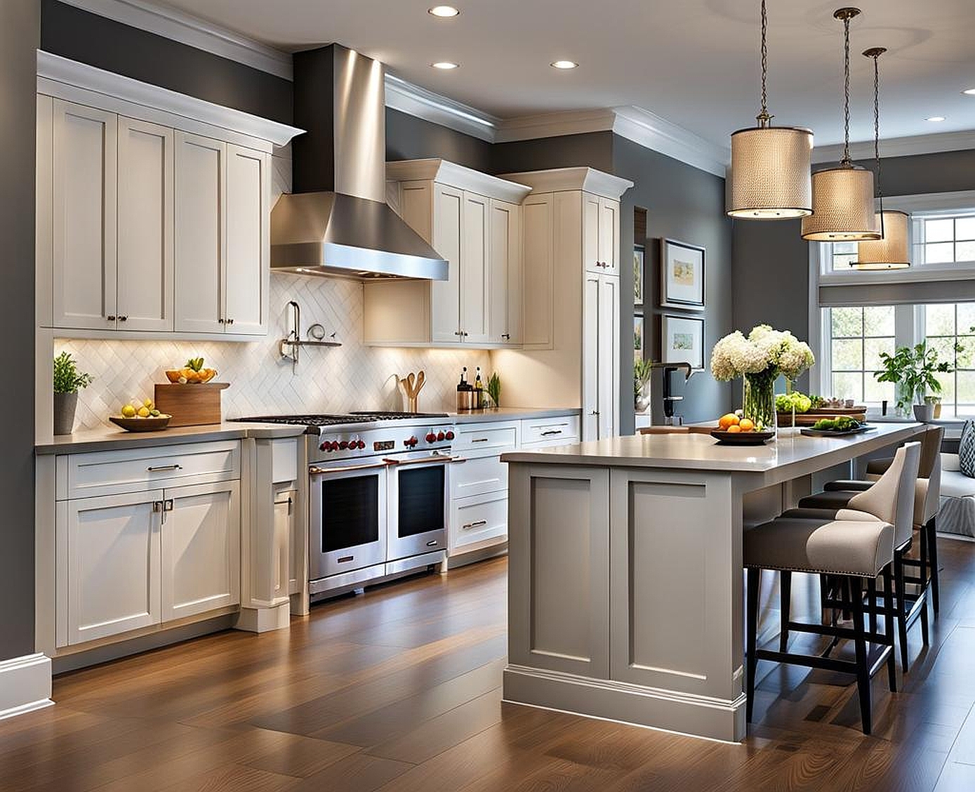 The Elegance of White Kitchen Cabinets Paired with Grey Walls