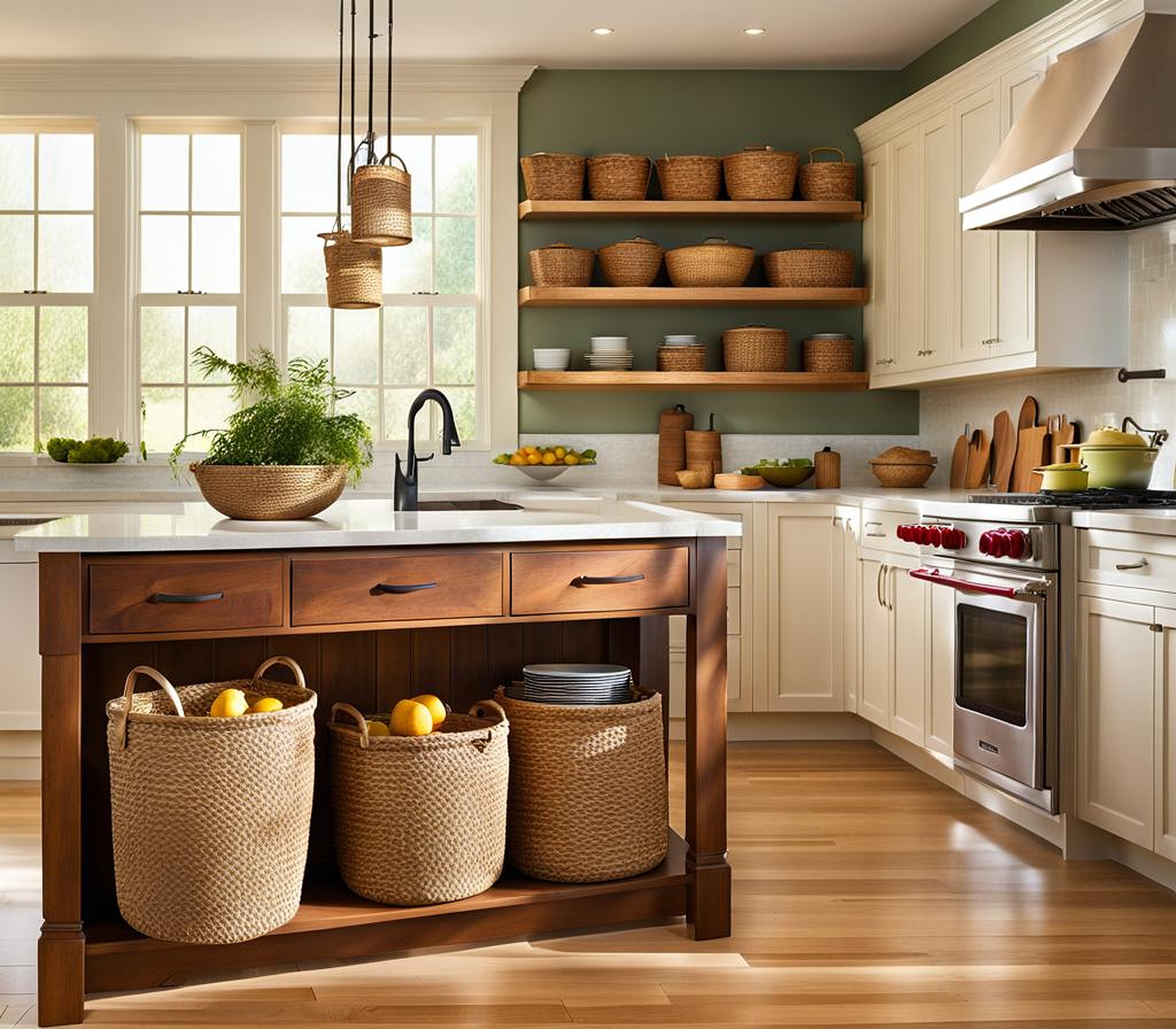 baskets above kitchen cabinets