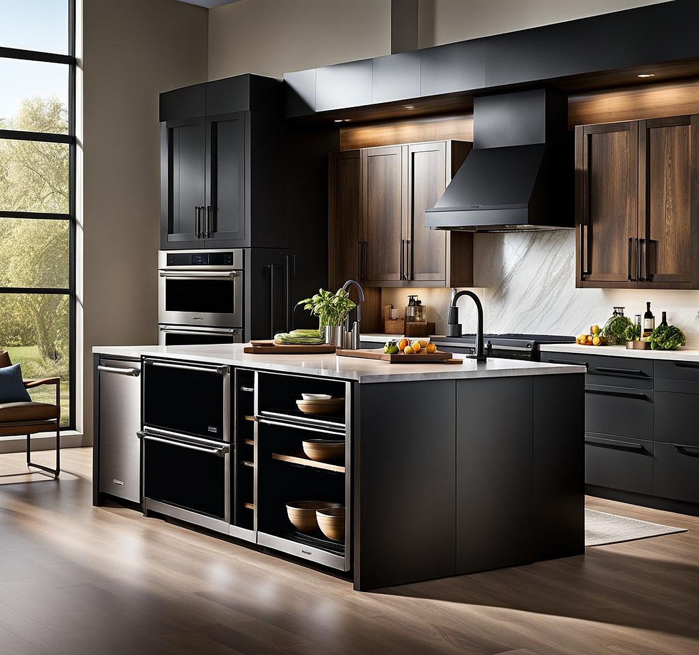 Modern Kitchen Inspiration with Black Stainless Steel Appliances