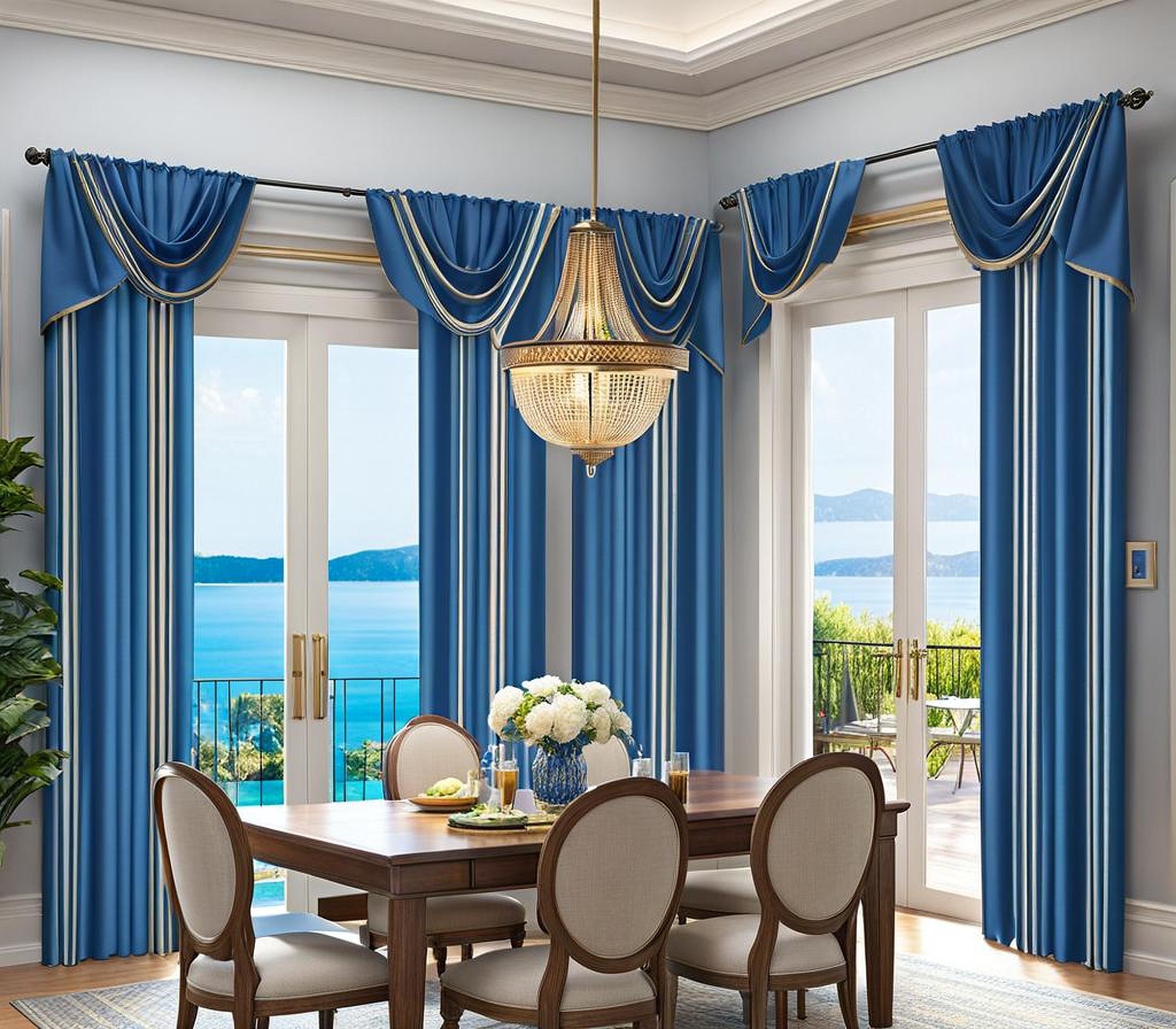 Elegant Blue Swag Curtains for Modern Kitchens