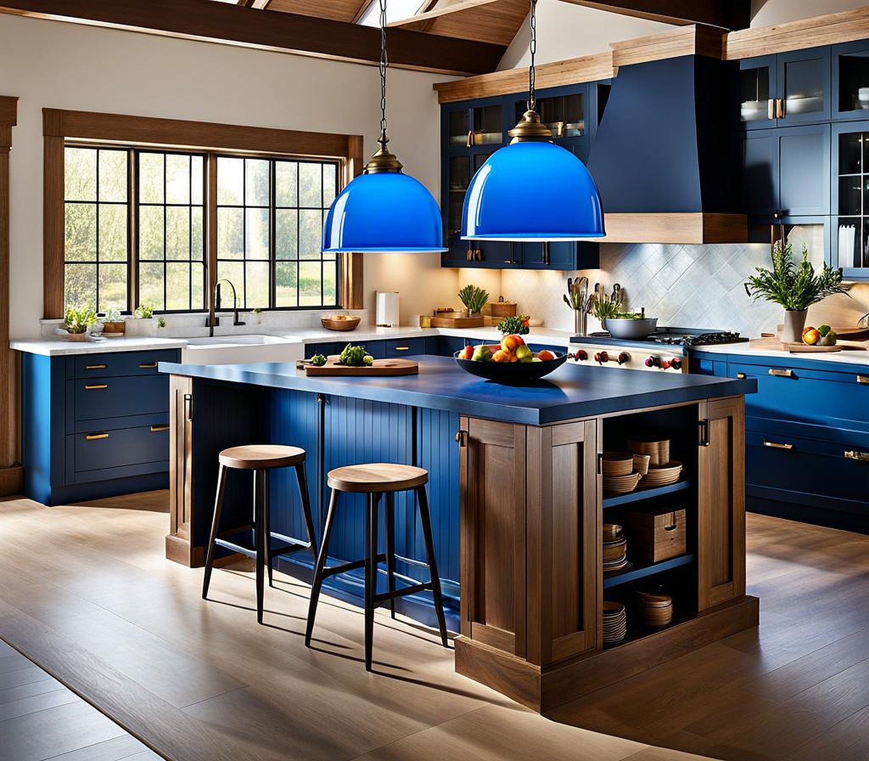 blue pendant lights for kitchen island