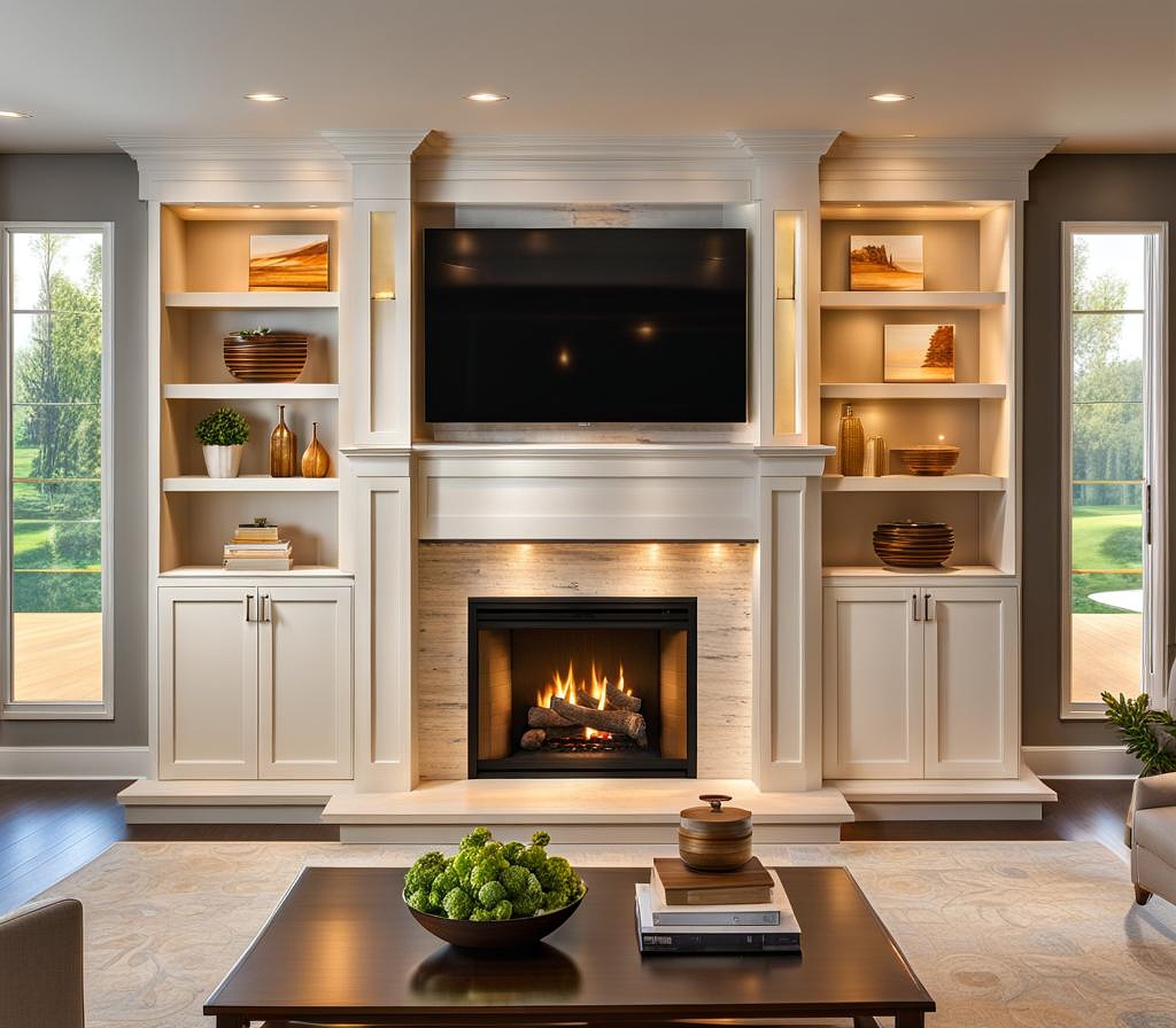 built in cabinets around fireplace