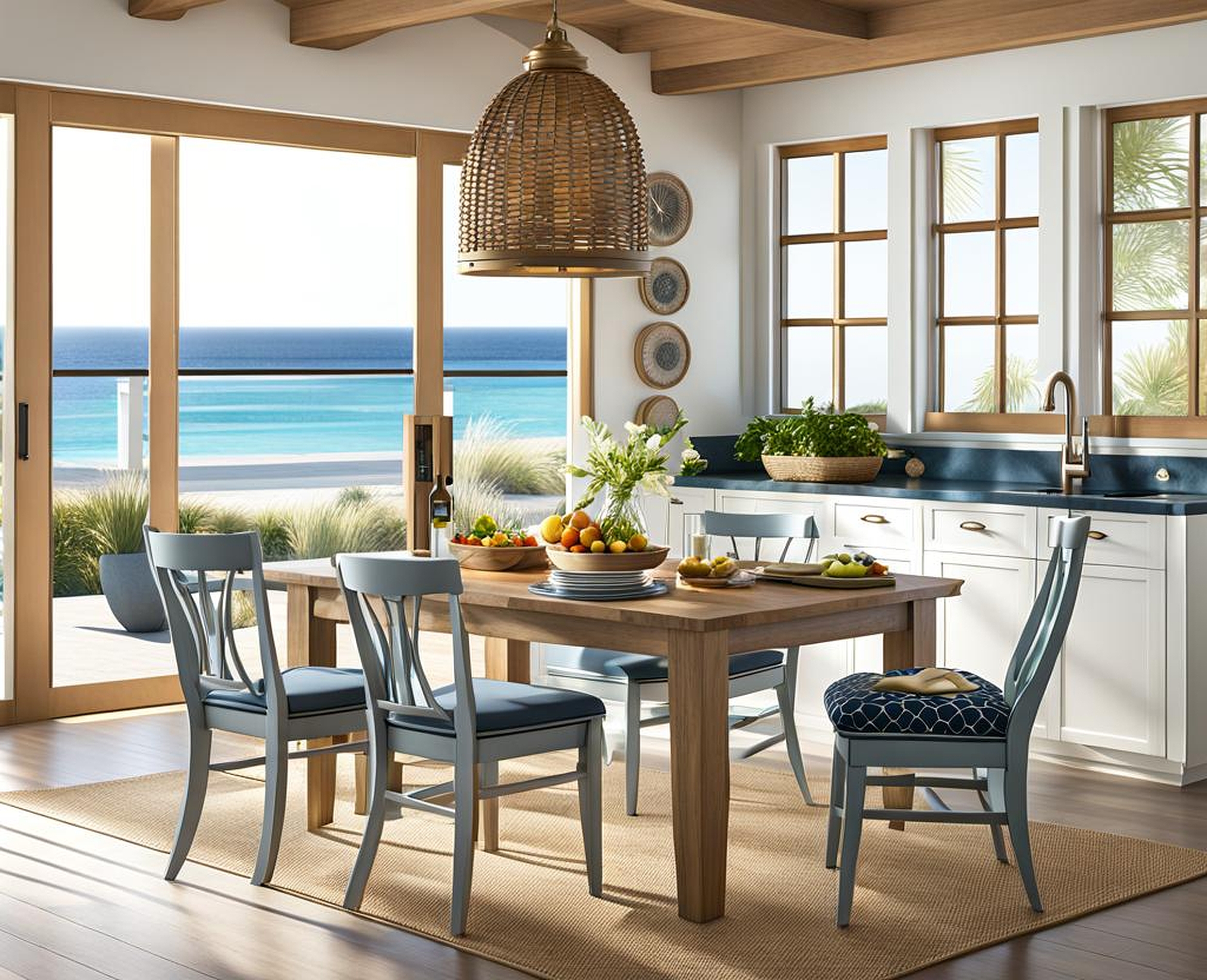 Effortlessly Chic Coastal Kitchen Table and Chairs for Seaside Flair