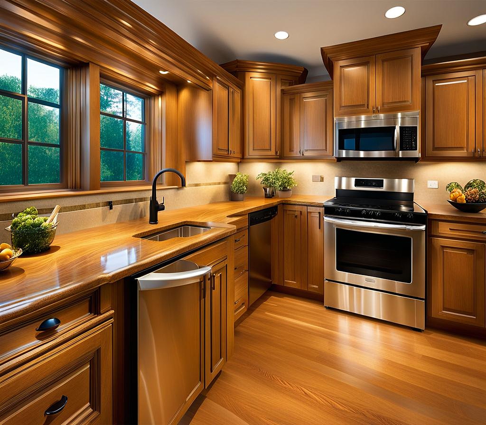 Complementary Countertops to Showcase Honey Oak Cabinets