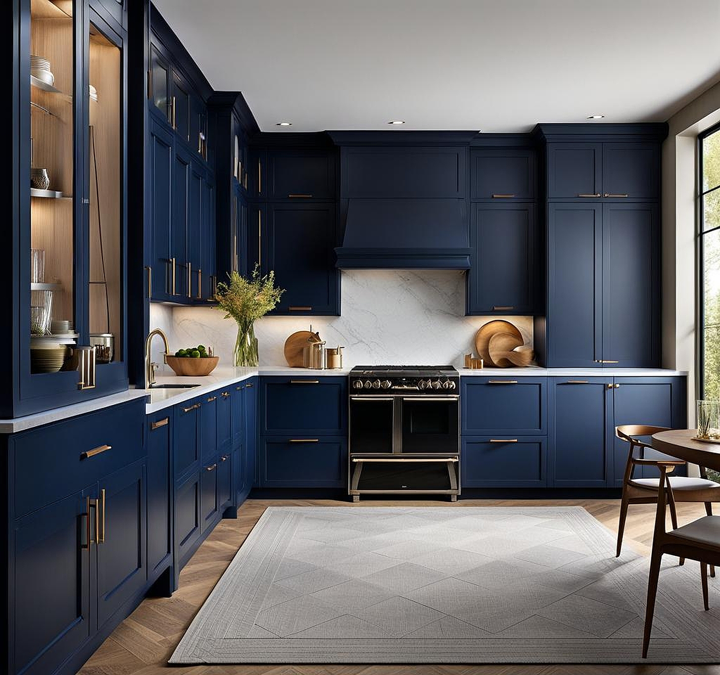 Create Kitchen Ambiance with Dark Blue Cabinet Hues