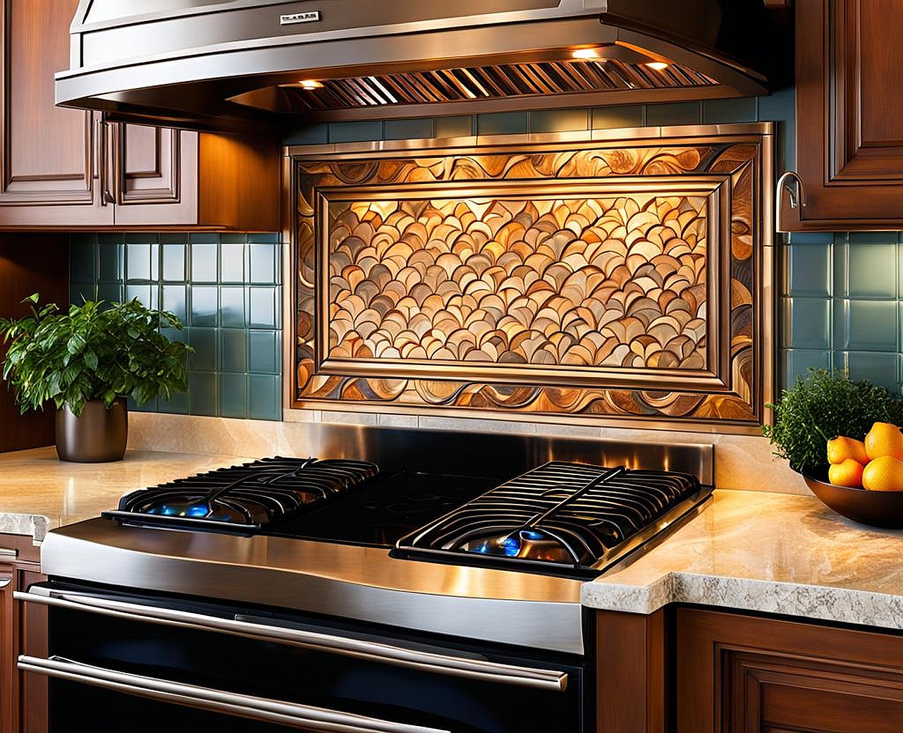 decorative backsplash behind stove