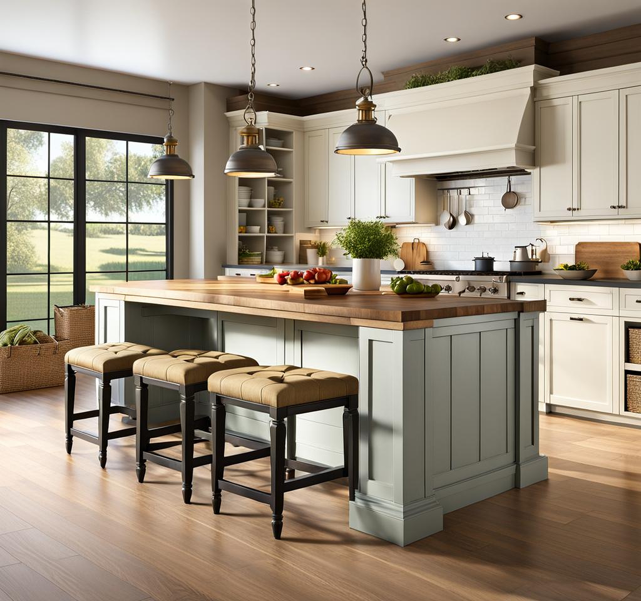 farmhouse kitchen island with seating and storage