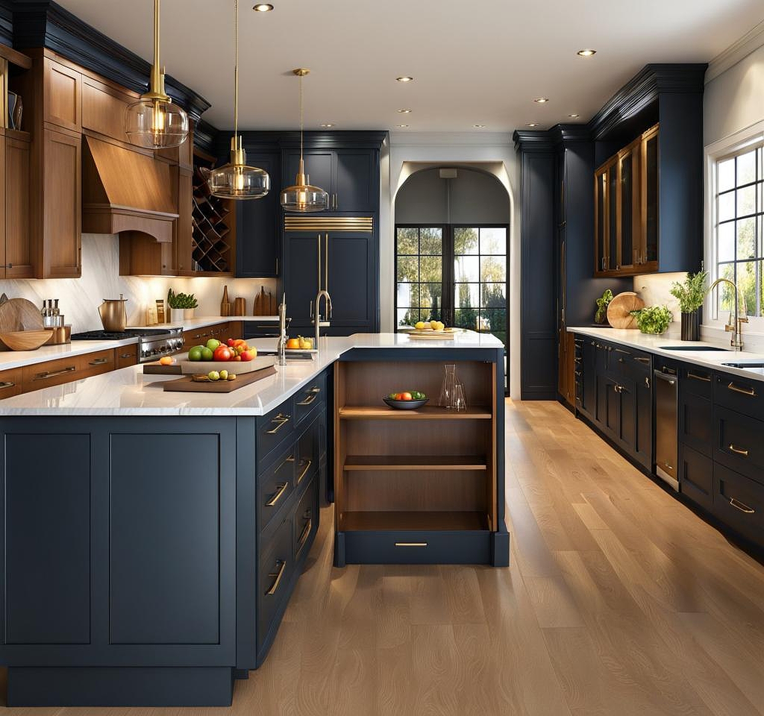 galley kitchen with island layout