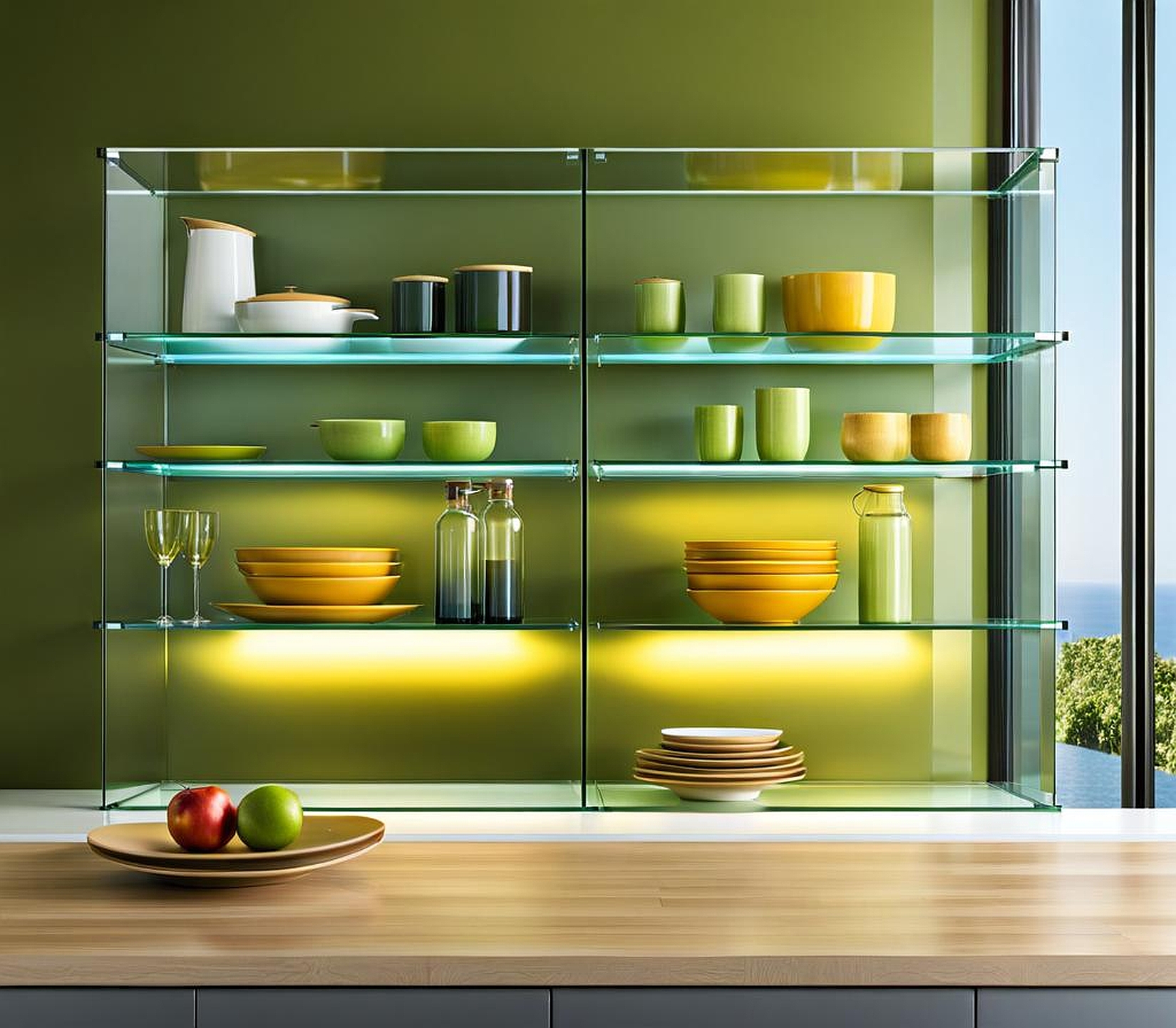 glass shelves for kitchen window