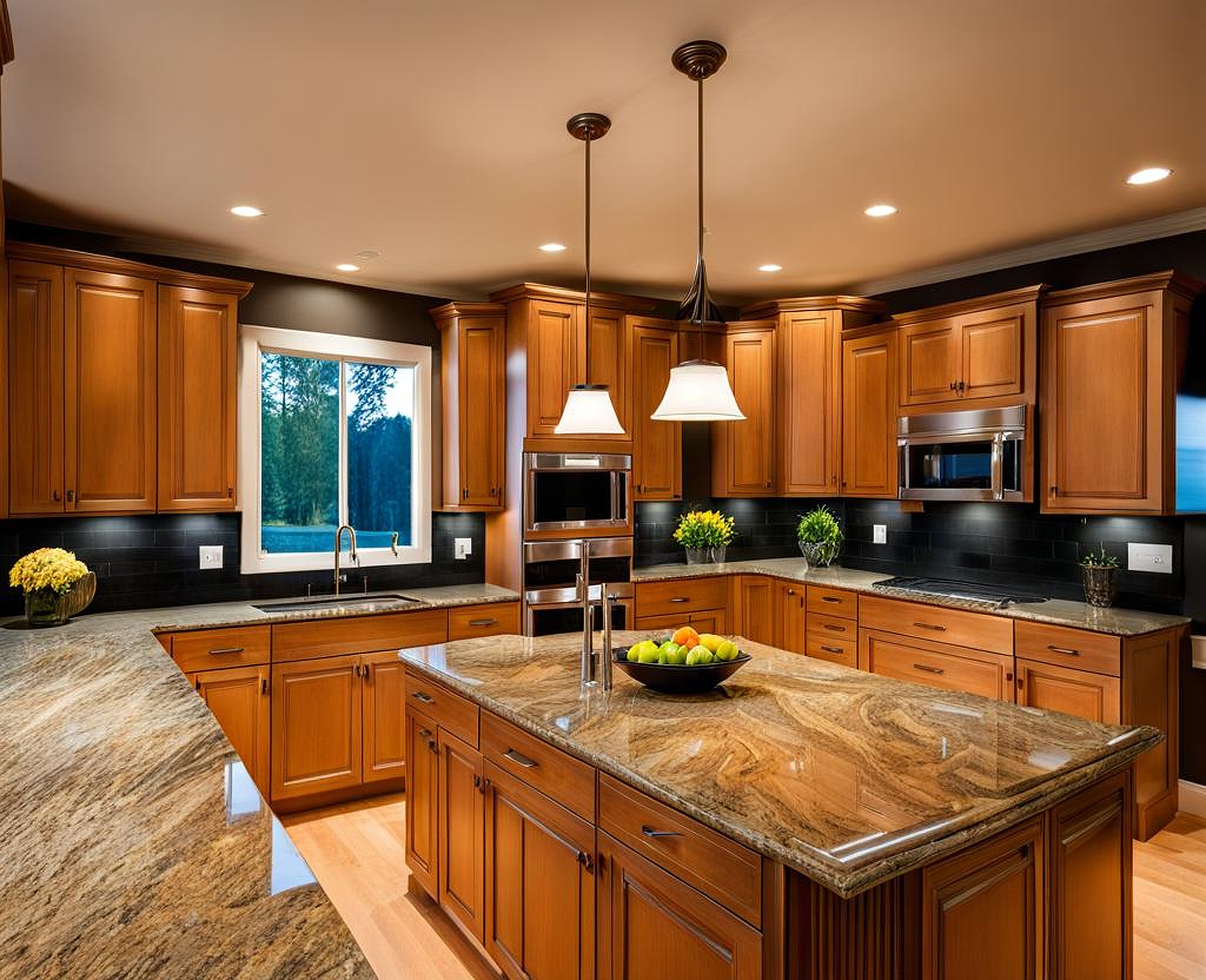 Elegant Granite Countertops Maple Cabinets Inspiration