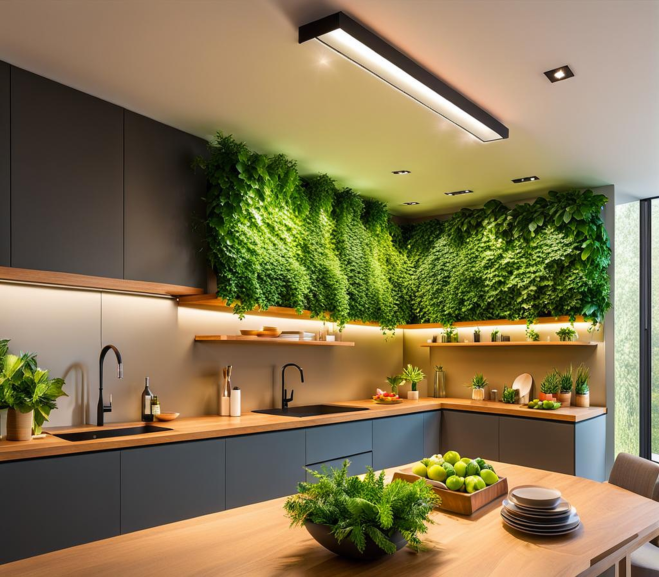 Lush Greenery Enhancing Kitchen Cabinets