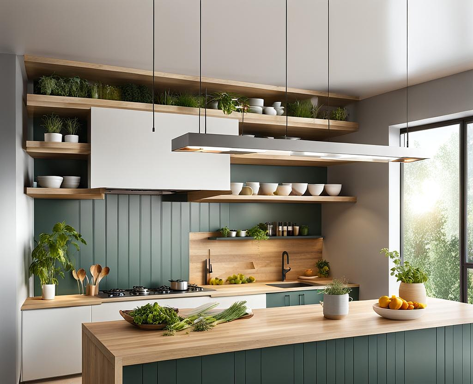 hanging kitchen shelves suspended from ceiling