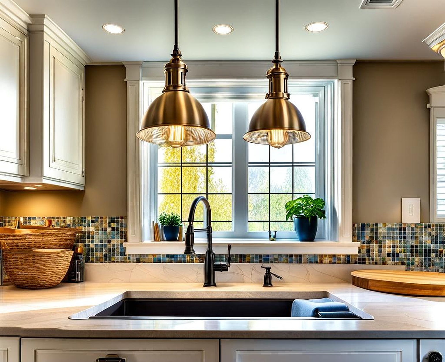 hanging light over kitchen sink