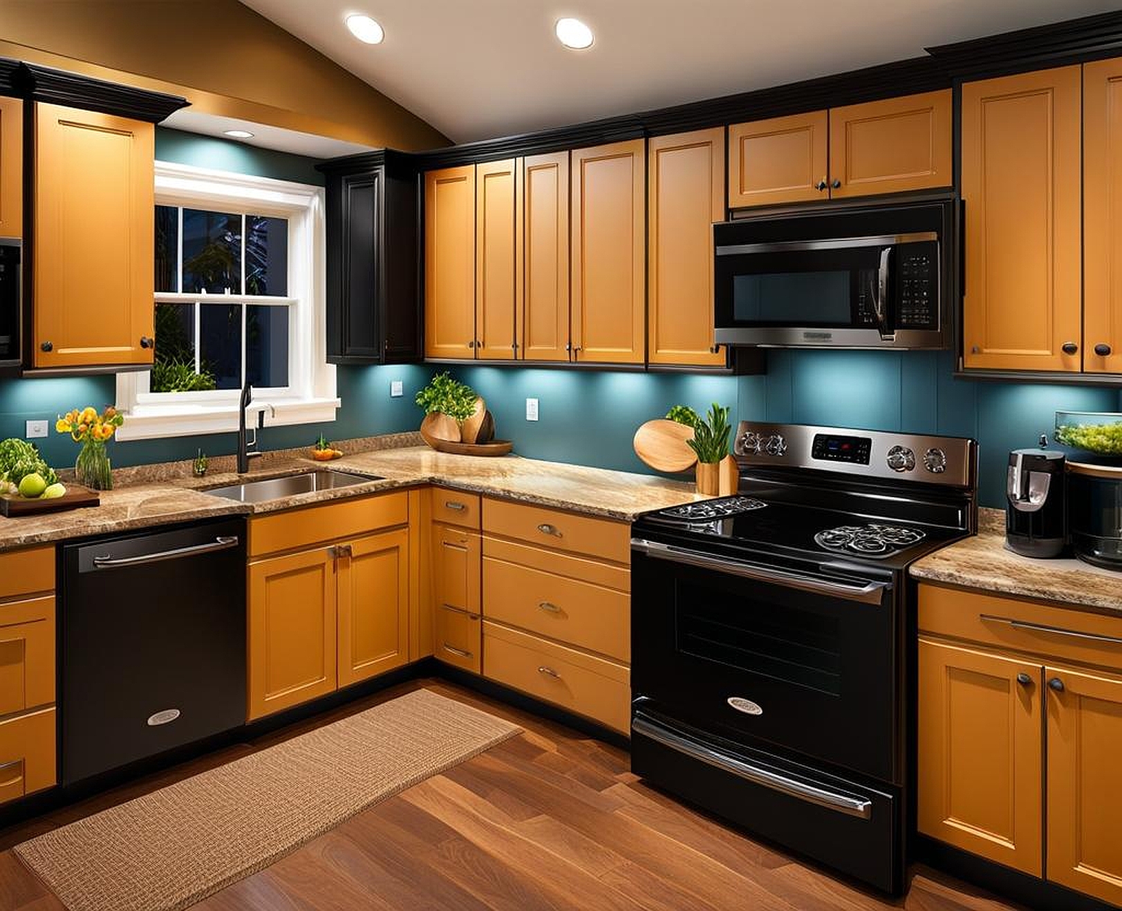 kitchen color schemes with black appliances