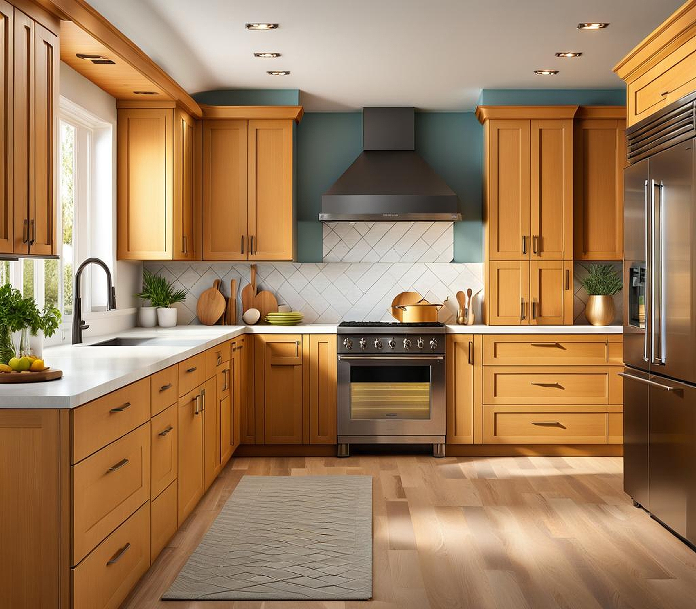 Vibrant Kitchen Colors Accentuating Light Wood Cabinets