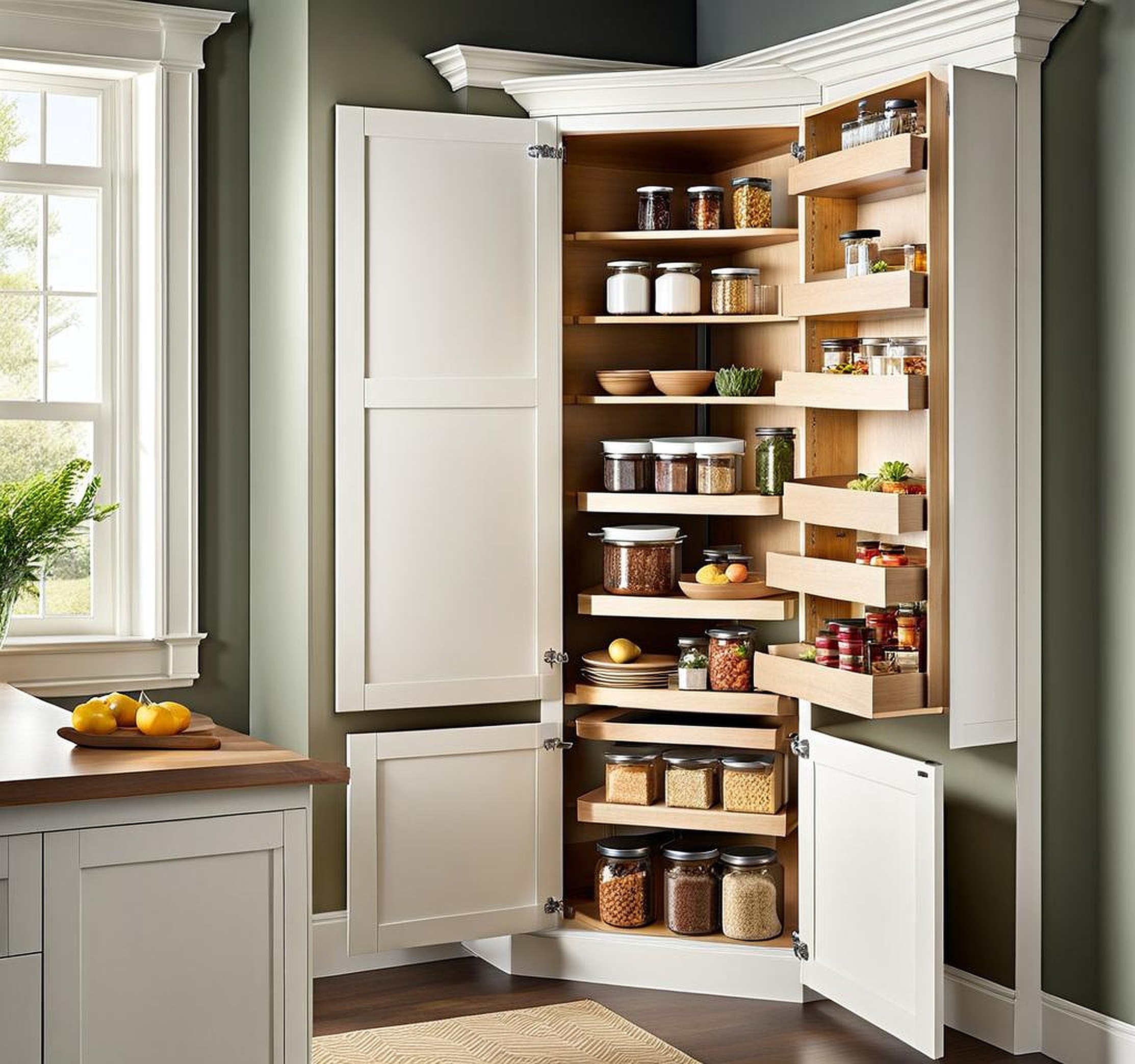 Stylish Kitchen Corner Pantry Cabinet Ideas