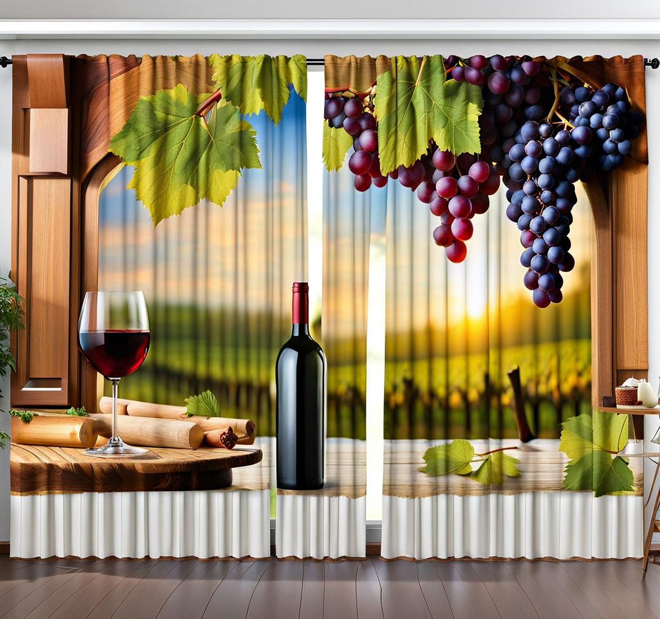 kitchen curtains wine theme