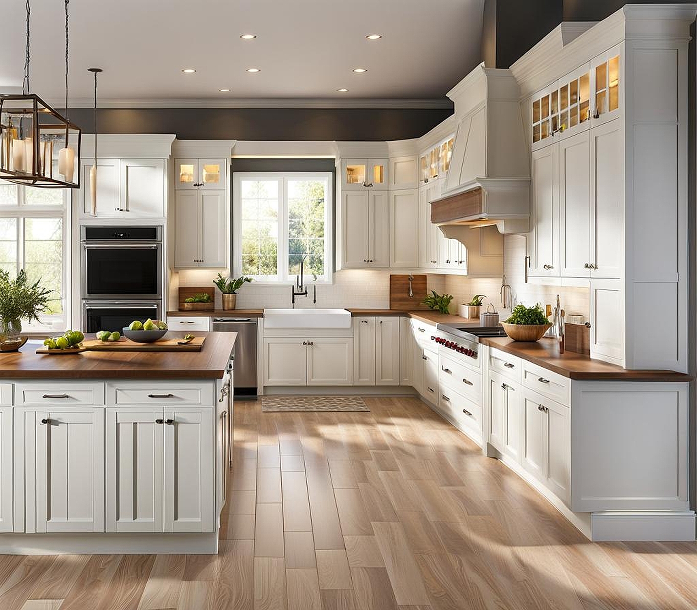 kitchen floor with white cabinets