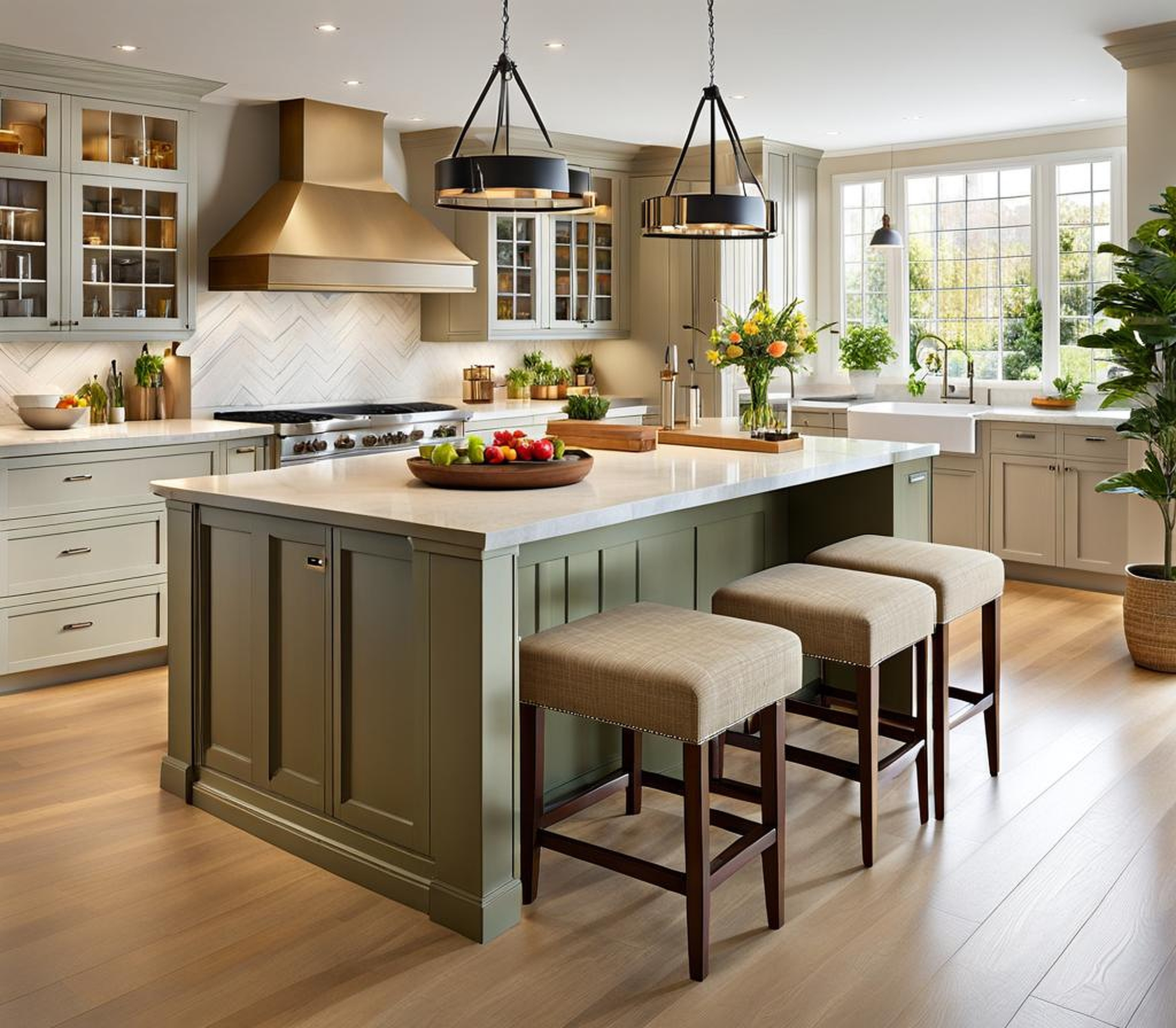 kitchen island with chairs and storage