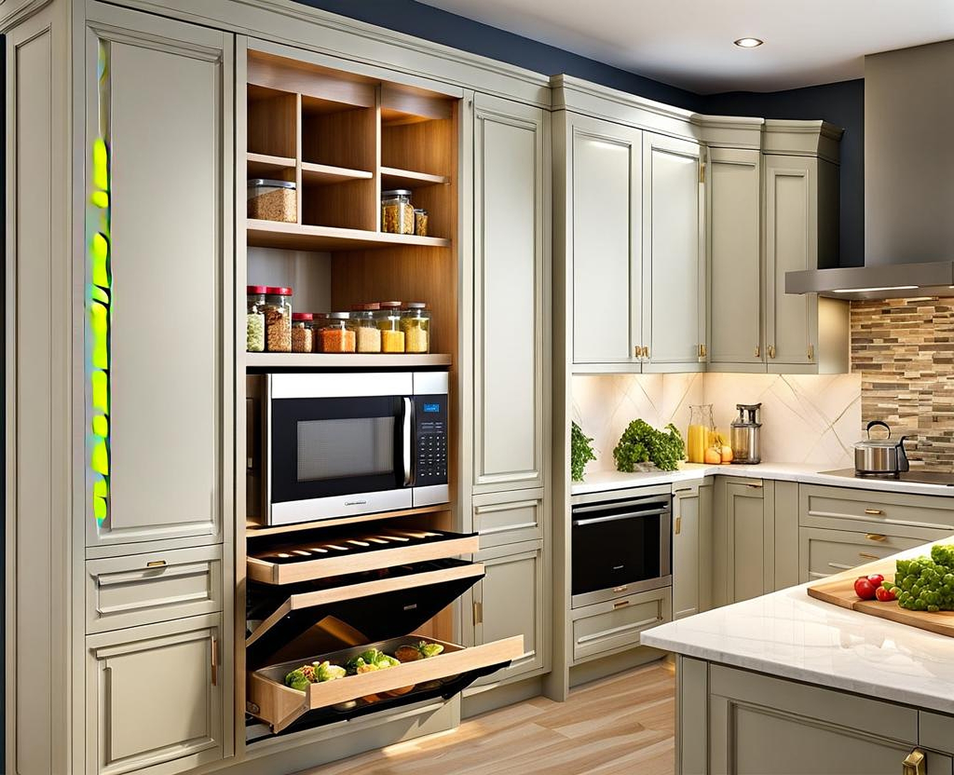 Modern Kitchen Pantry Cabinet with Microwave Shelf Inspirations