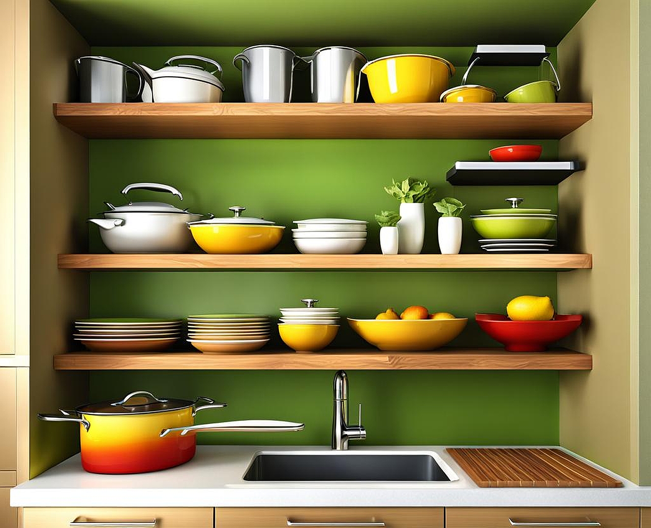 Kitchen Shelves Instead of Cabinets for a More Modern Kitchen Storage Solution