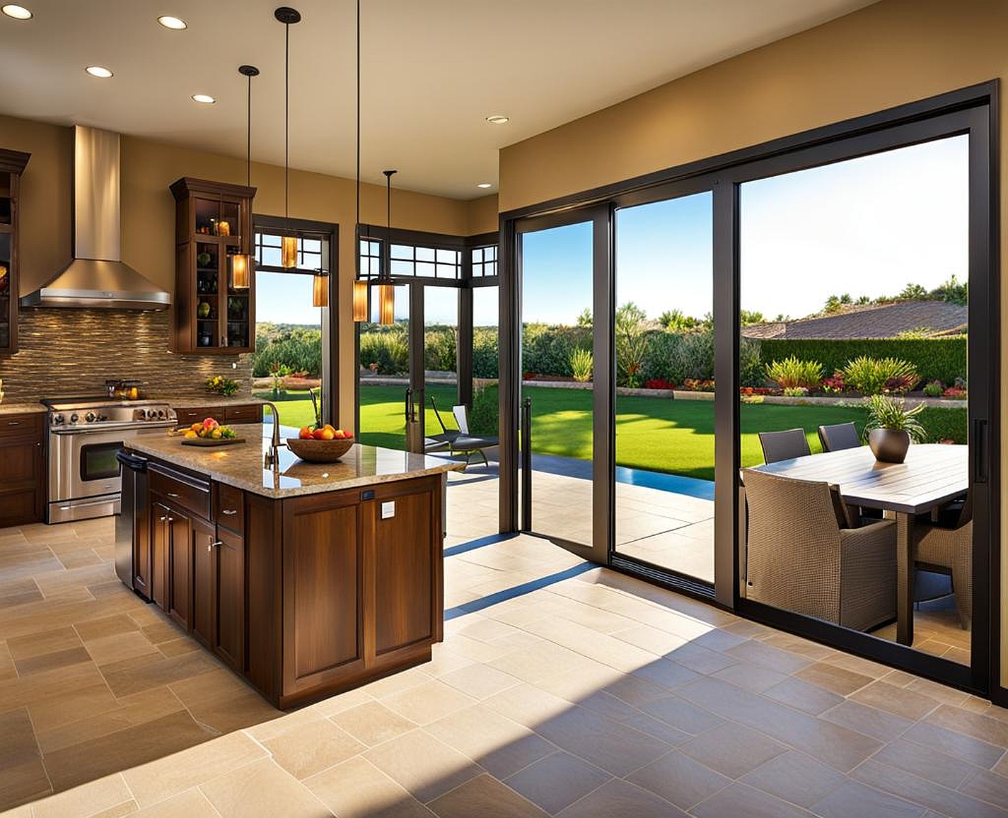 Cohesive Indoor-Outdoor Flow with Kitchen to Patio Pass Through Windows