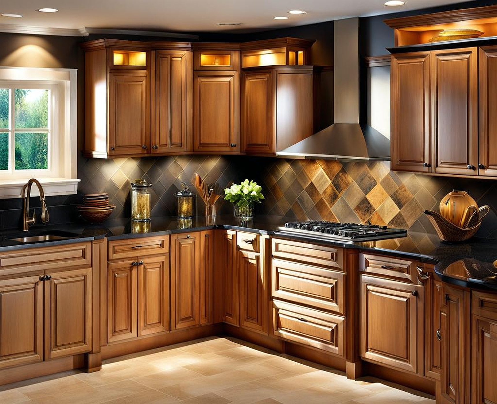 Stunning Light Cabinets with Dark Granite Countertops