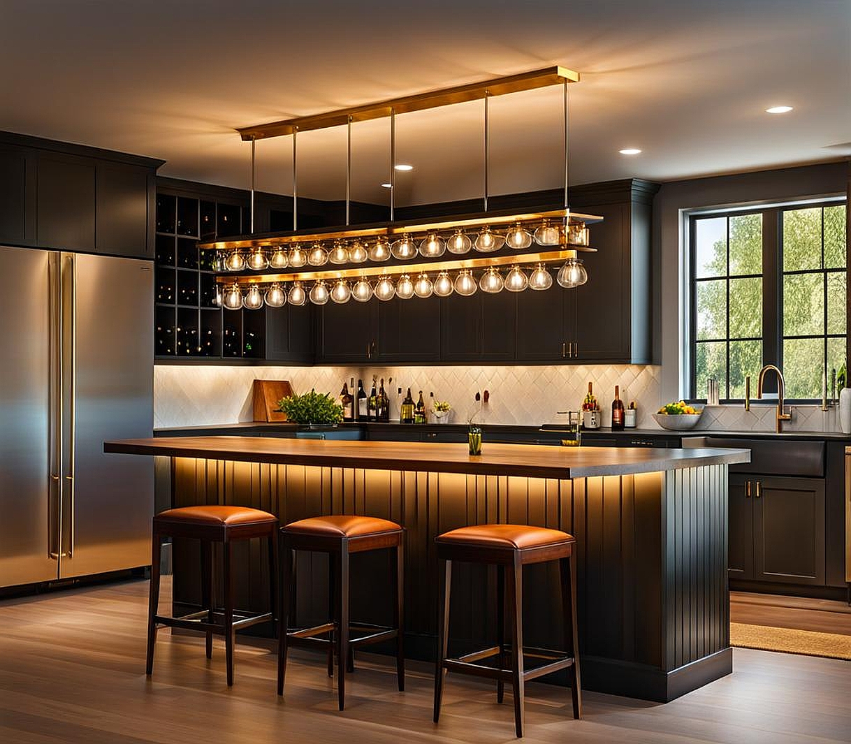 lights over bar in kitchen