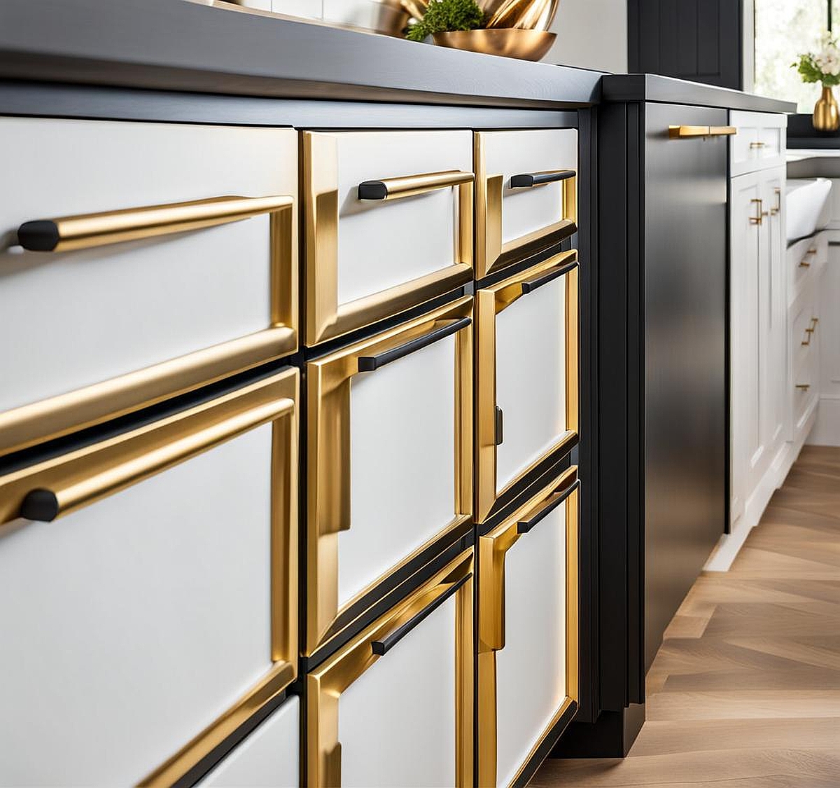 matte black and gold cabinet hardware