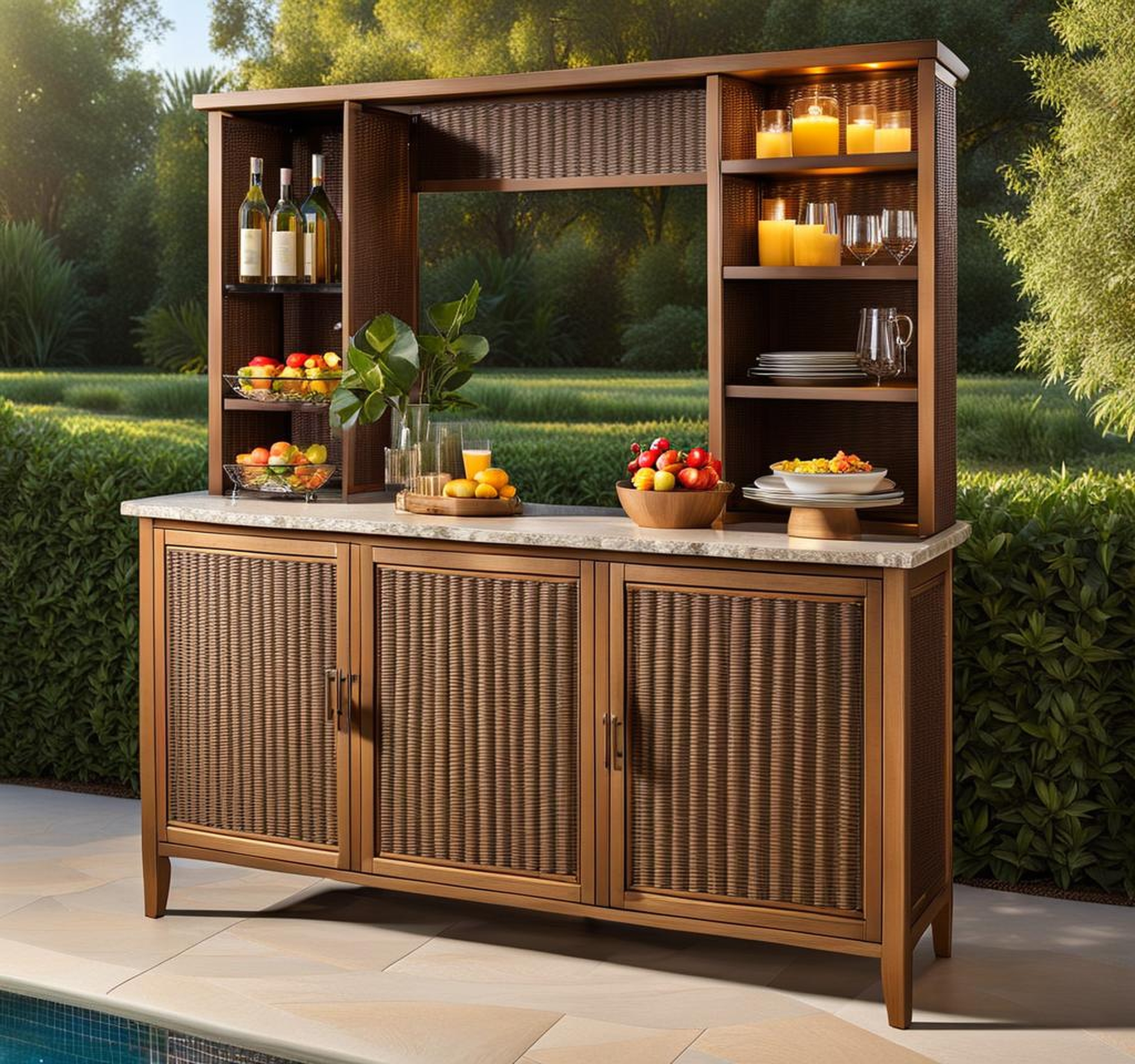 Timeless Outdoor Wicker Buffet Cabinet Aesthetic