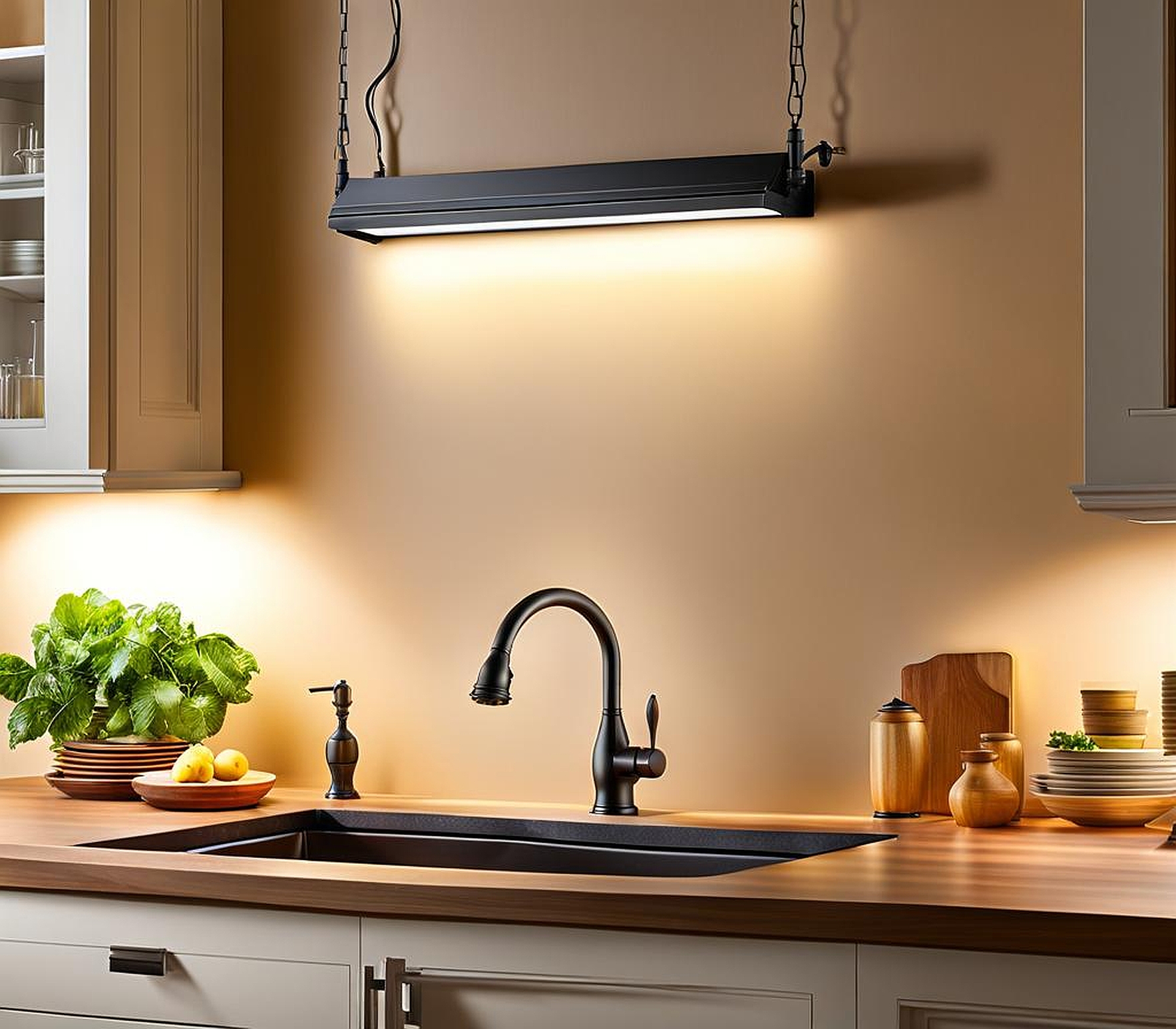 Overhead Kitchen Sink Lighting for a Radiant Workspace