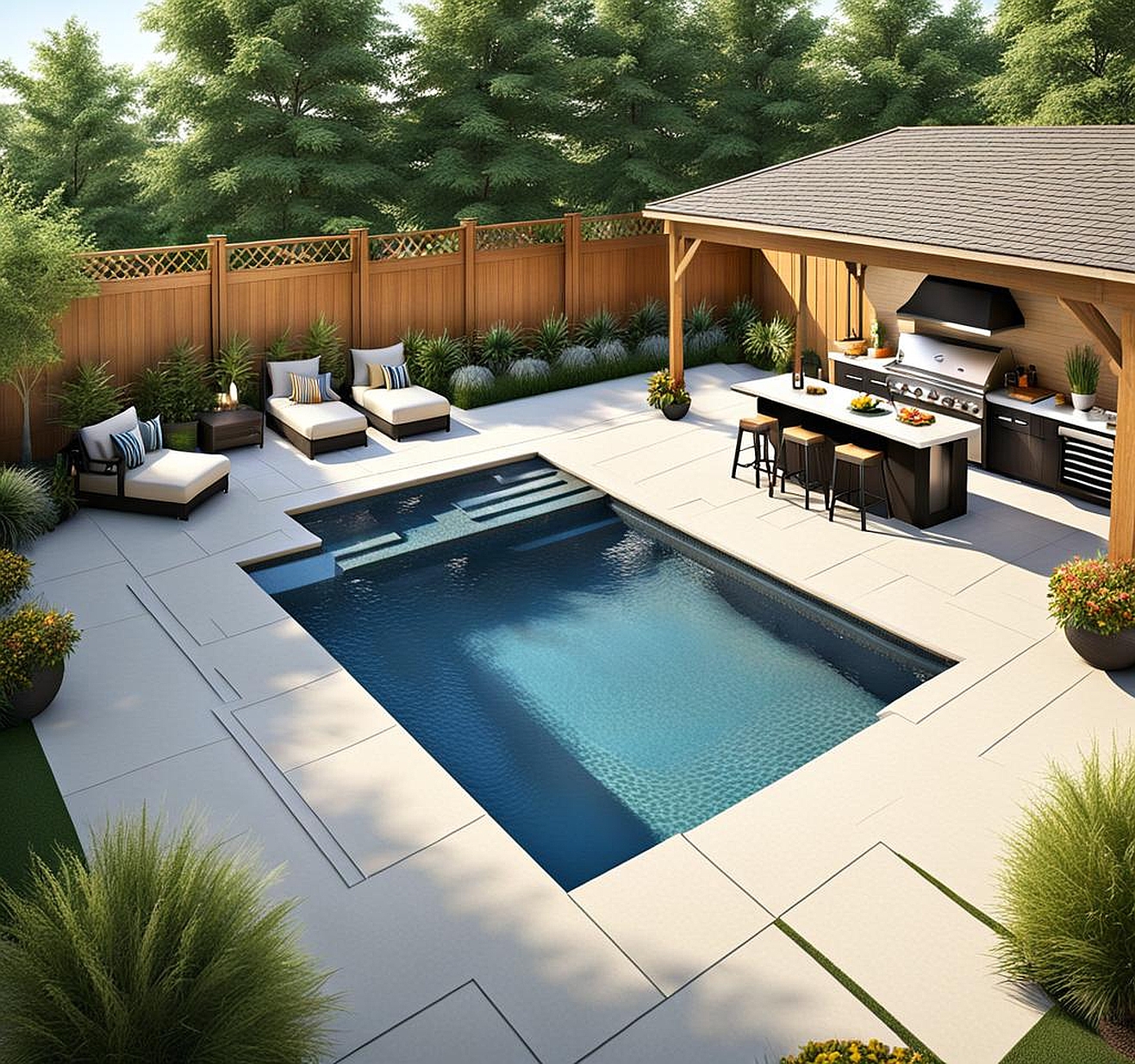 Small Backyard Pool and Outdoor Kitchen Ideas