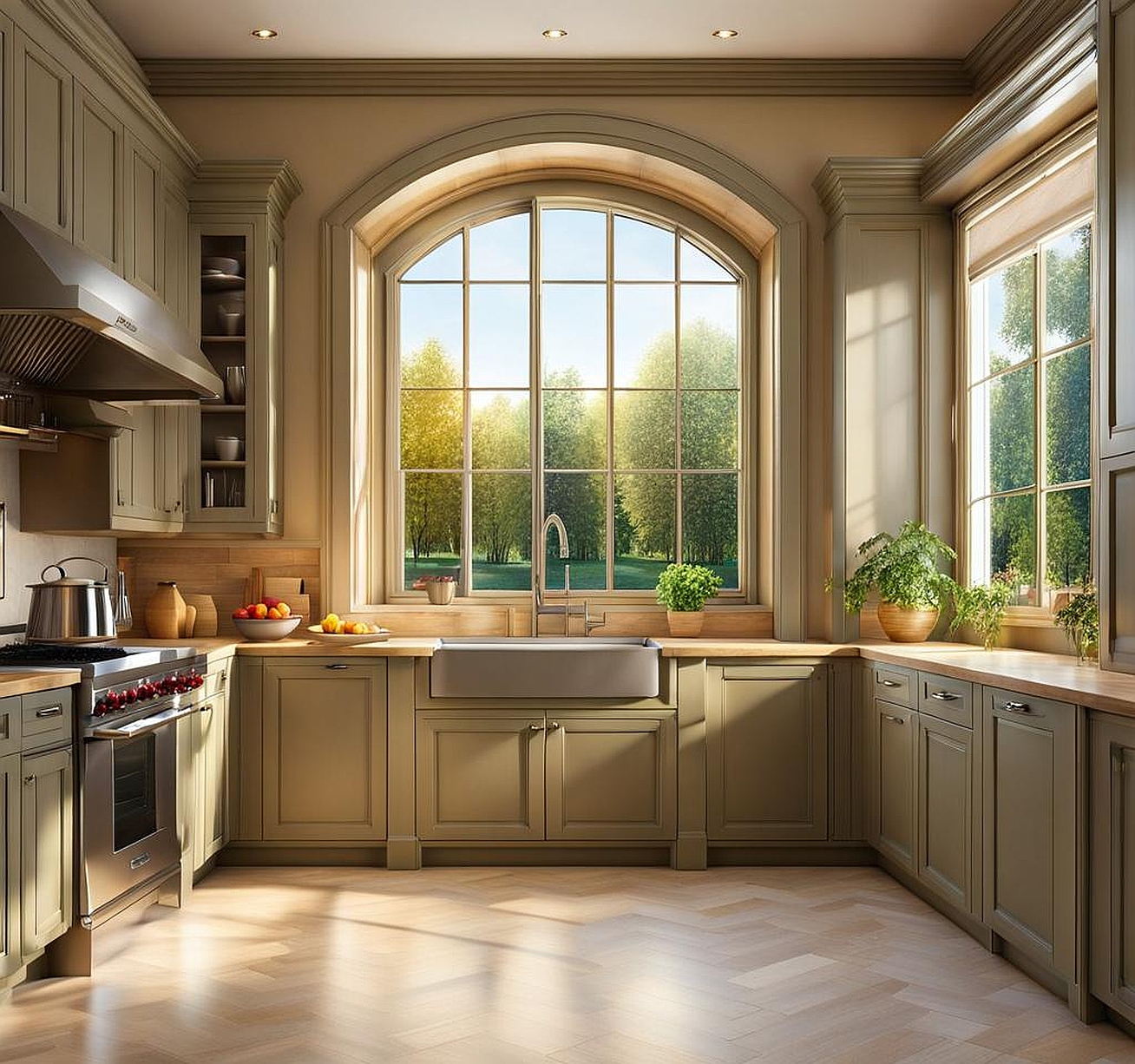 Bright Small Bow Window Kitchen Retreats