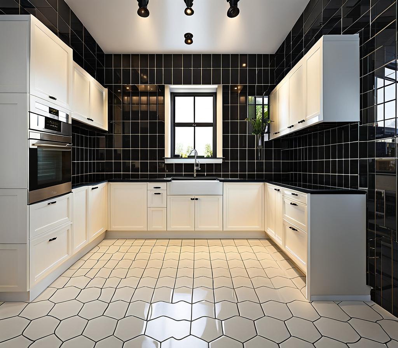 subway tile with black grout in kitchen