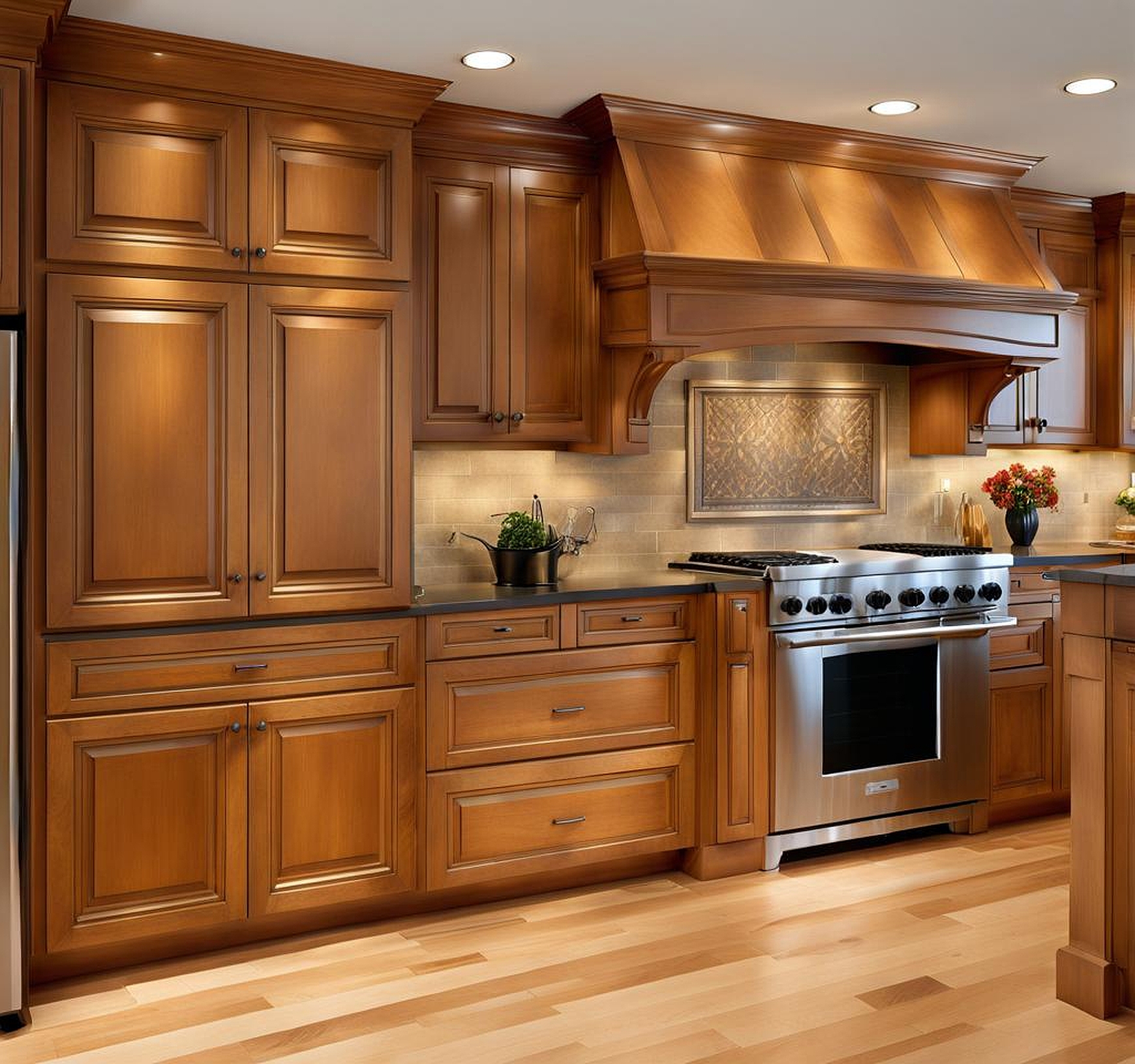 Refined Flooring Selections to Enhance Maple Cabinet Elegance