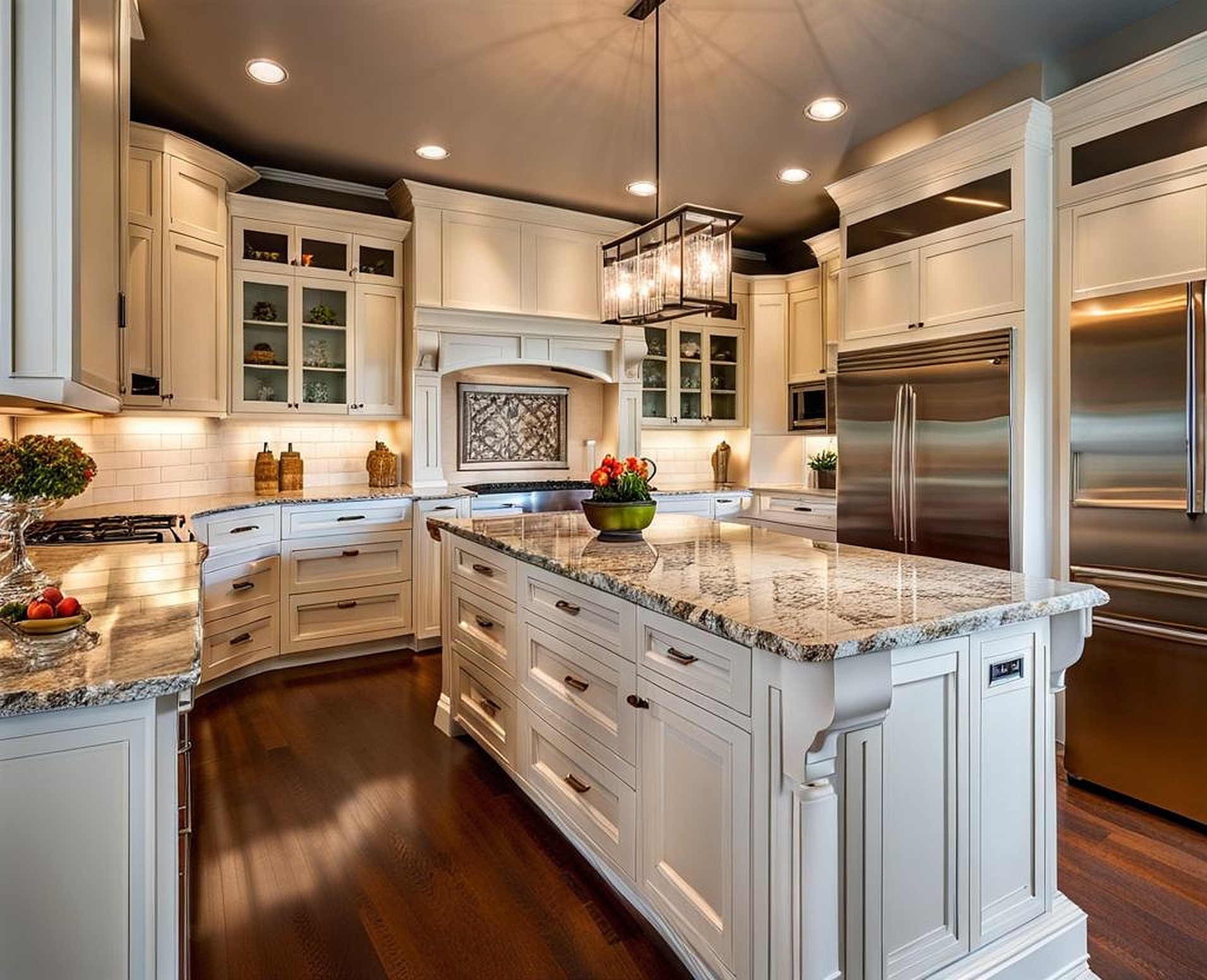 Elegant White Ice Granite and Cabinet Combinations