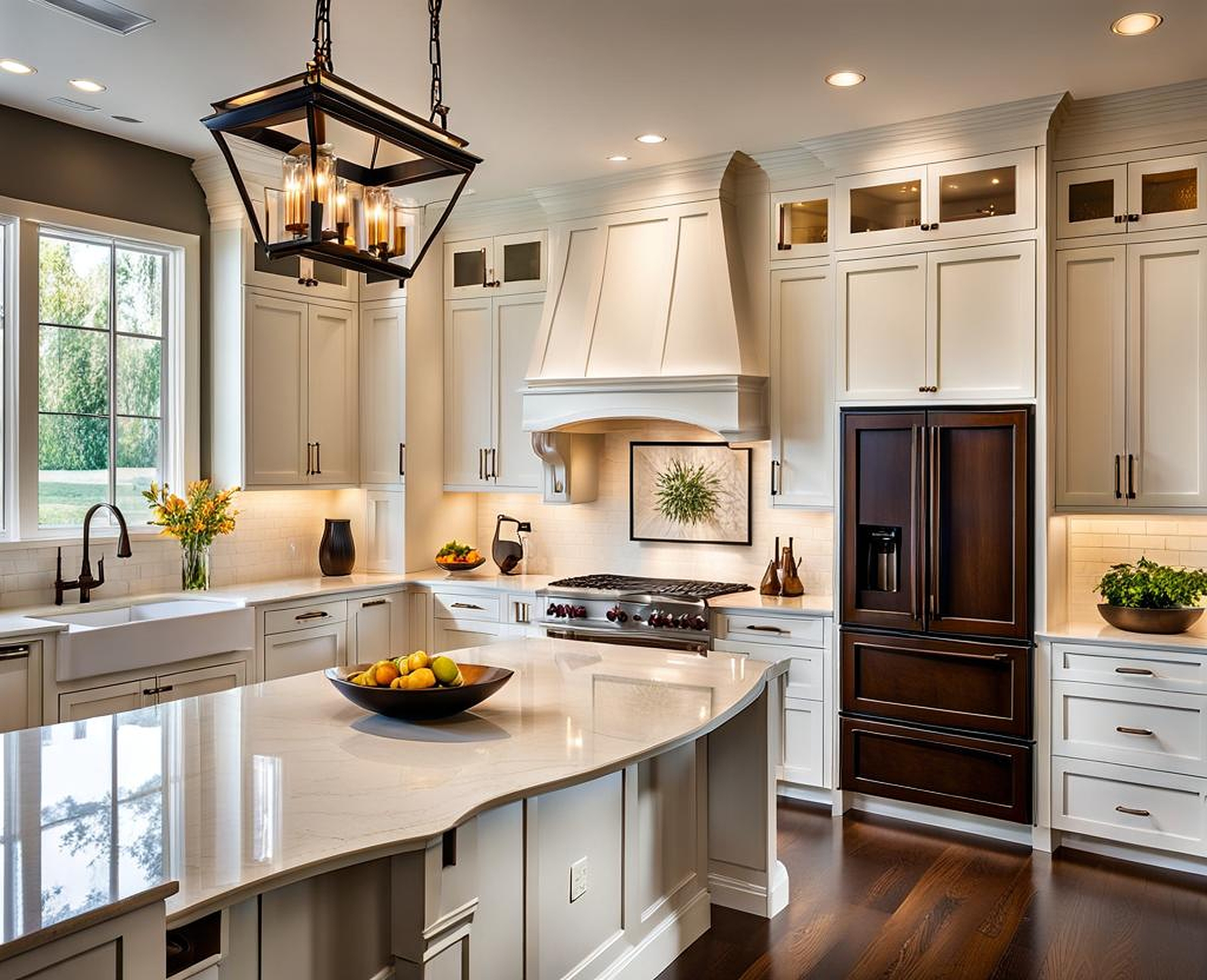 Contemporary White Kitchen Cabinets Contrasted by Bronze Hardware