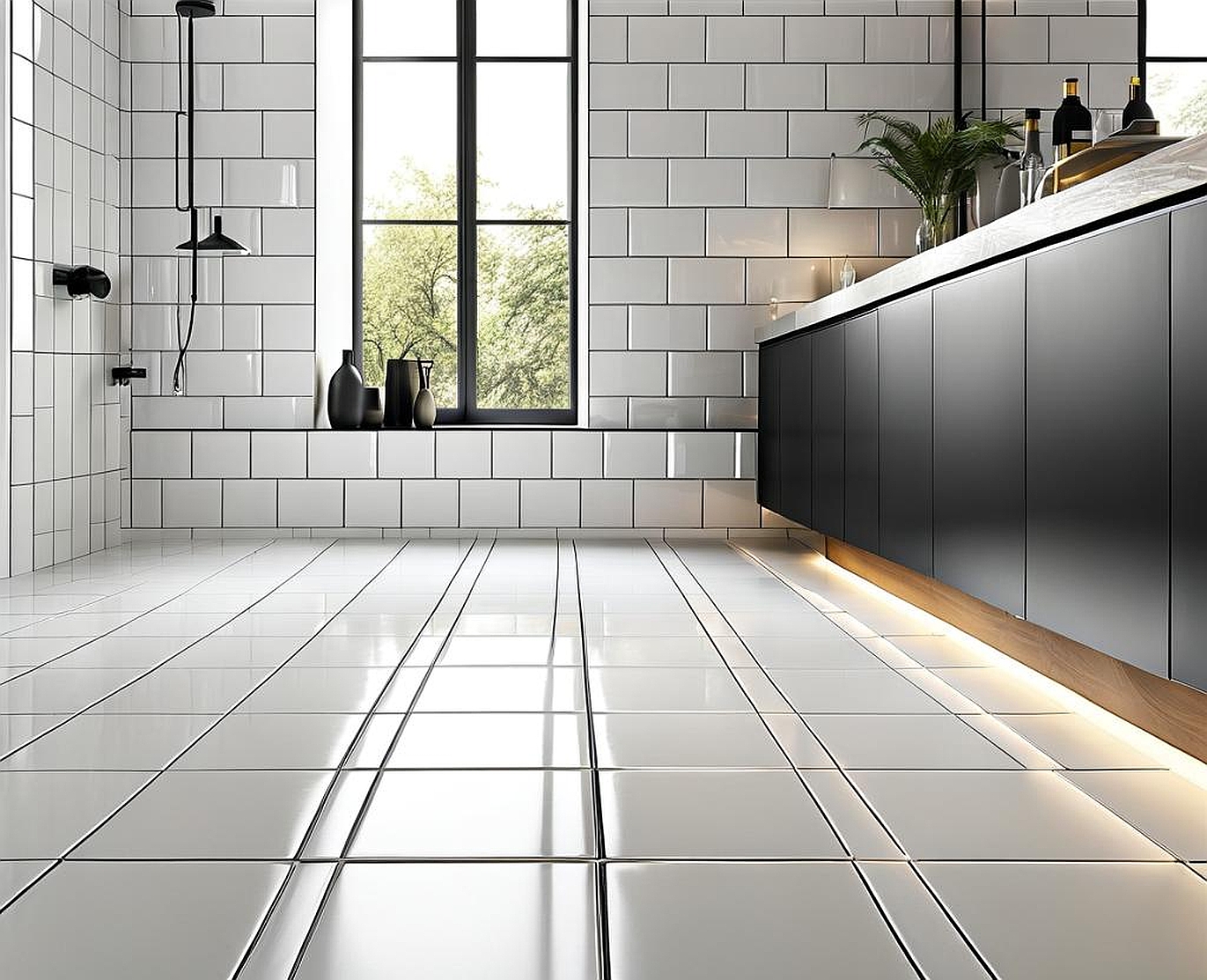 Crisp White Tiles, Striking Black Grout Designs