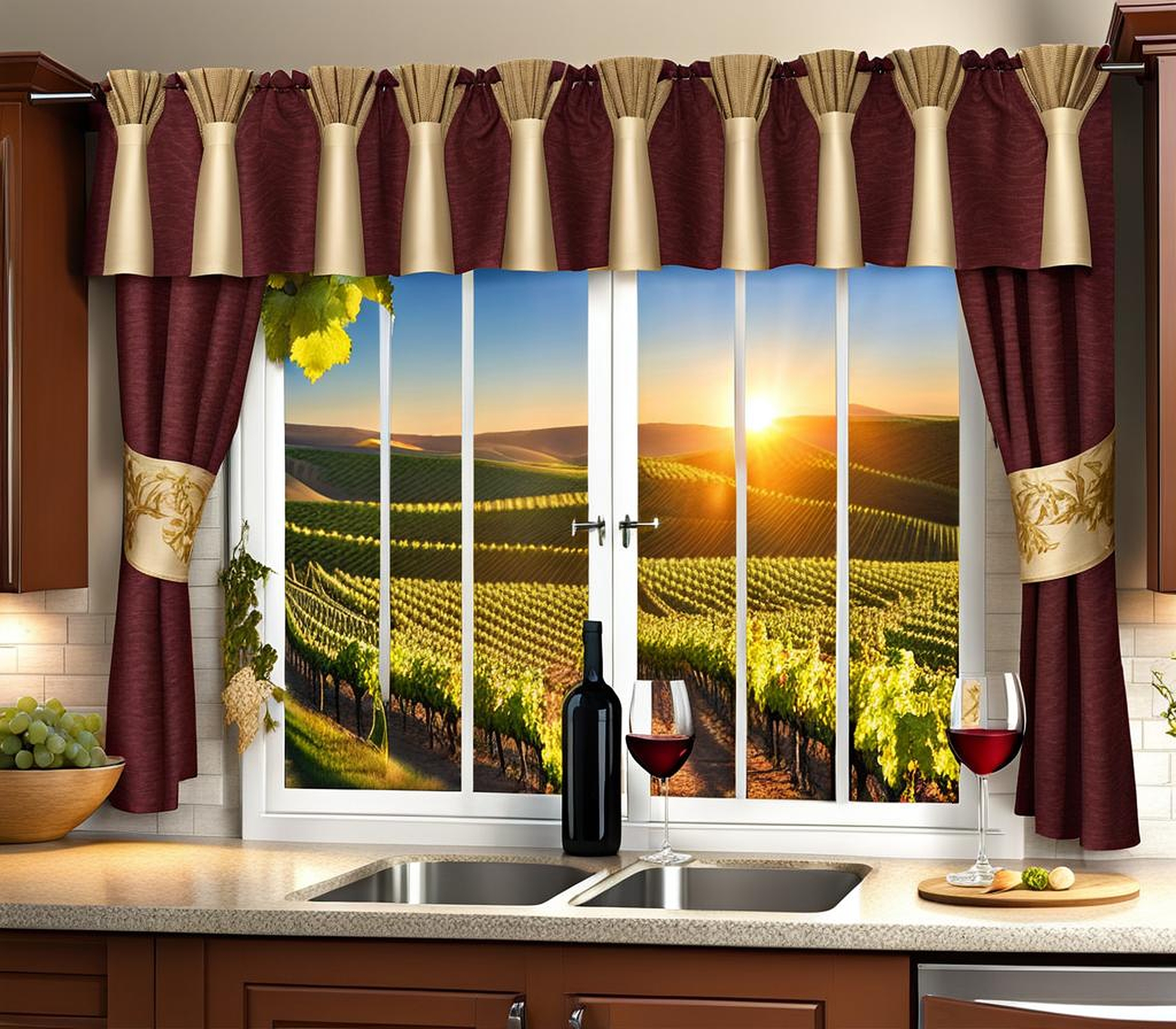 wine themed kitchen curtains